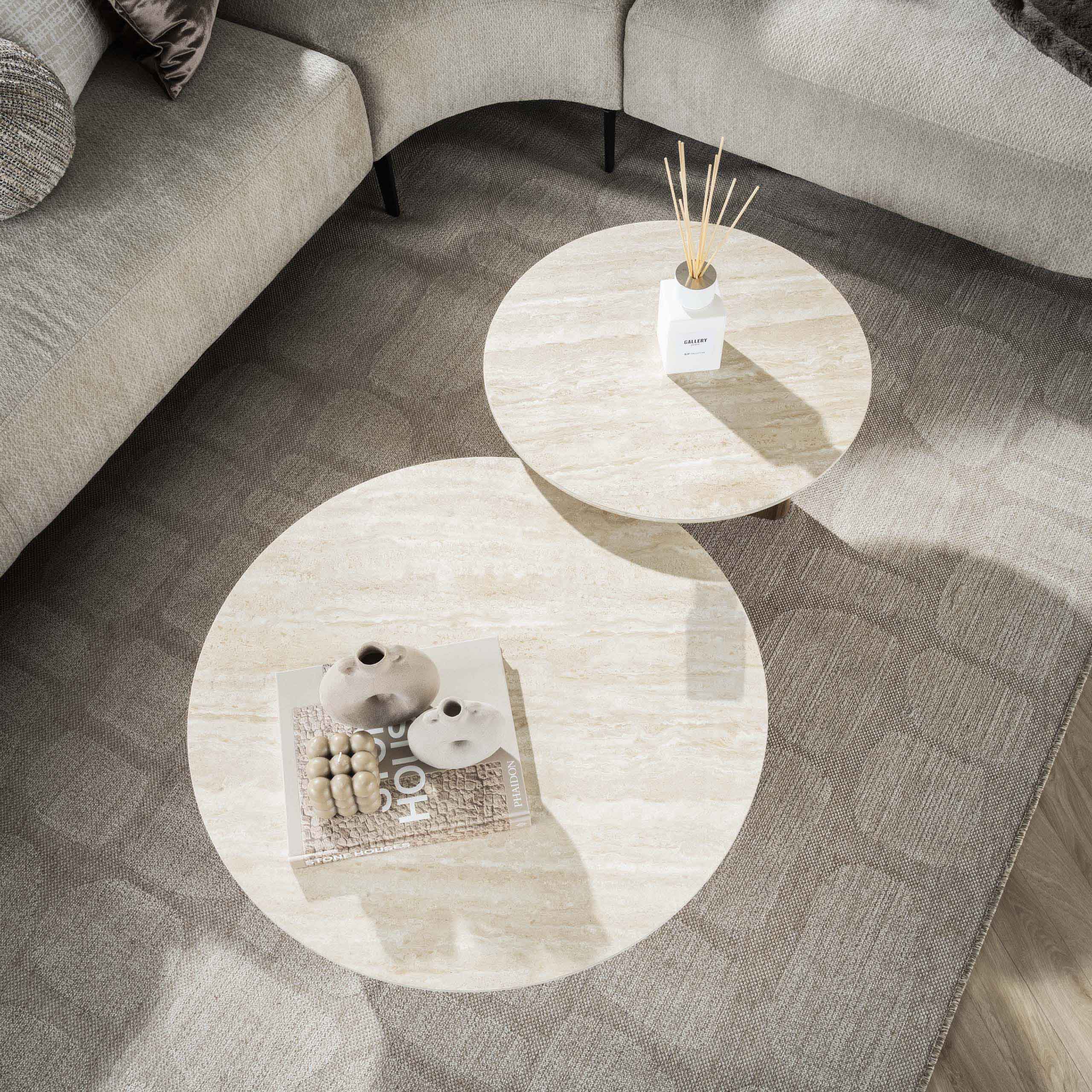 Salontafel Romano Rond Set Van 2 Keramiek Travertin