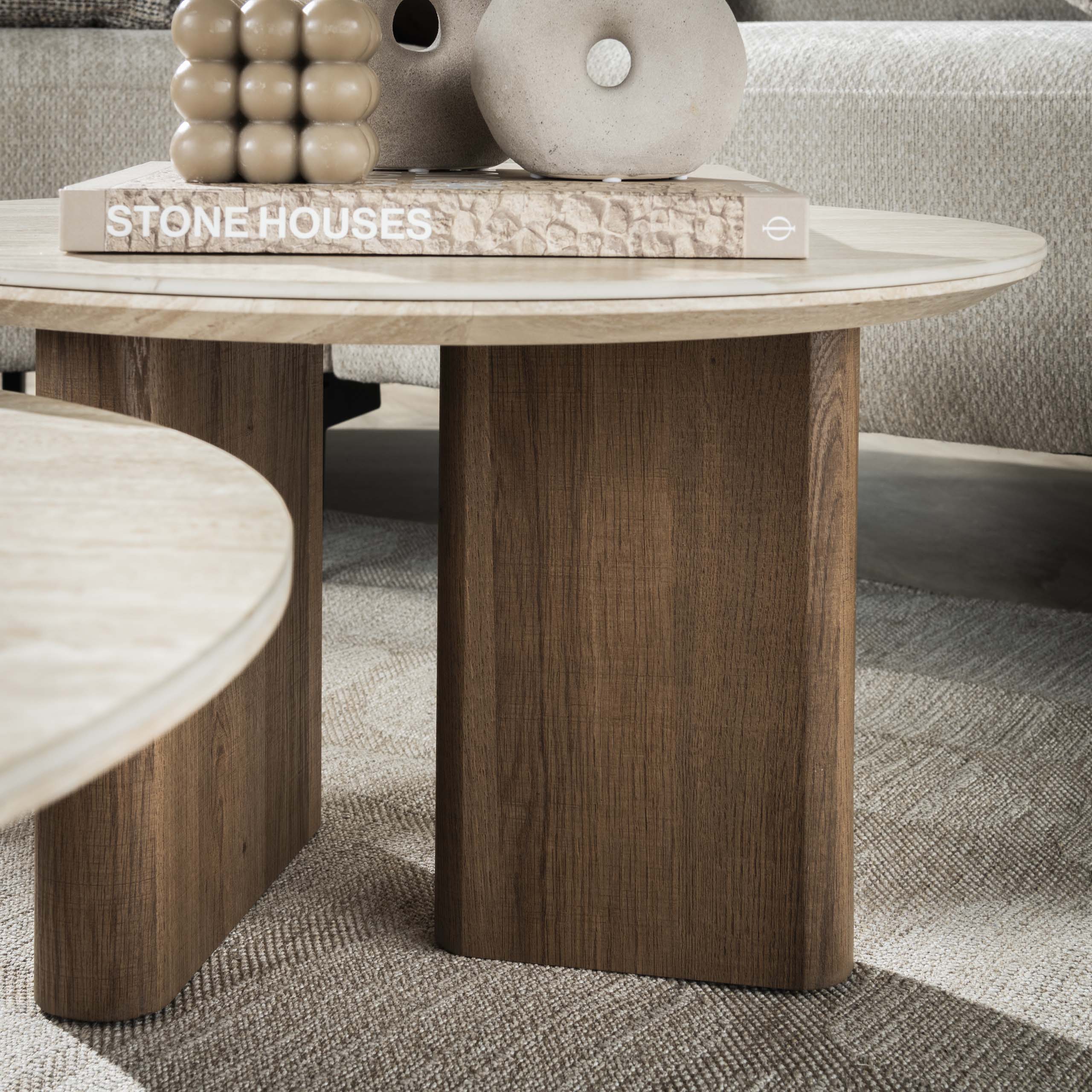 Salontafel Romano Rond Set Van 2 Keramiek Travertin