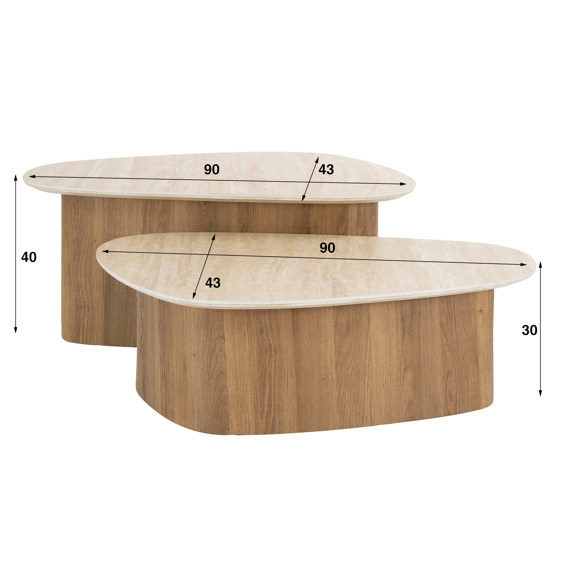 Salontafel Romano Driehoekig Set Van 2 Keramiek Travertin