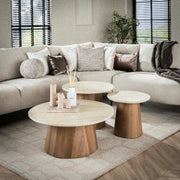 Salontafel Romano rond set van 3 / Keramiek travertin