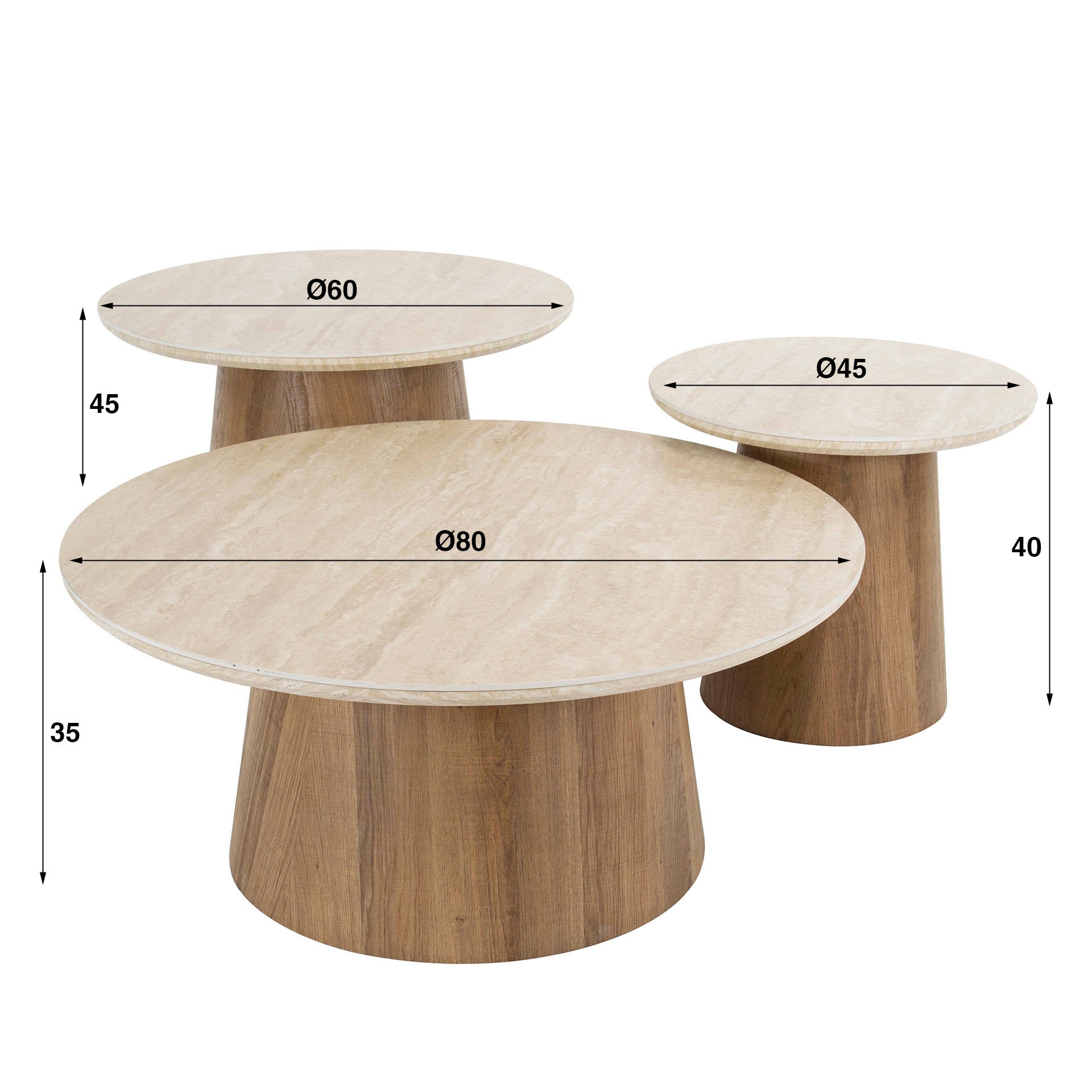 Salontafel Romano Rond Set Van 3 Keramiek Travertin