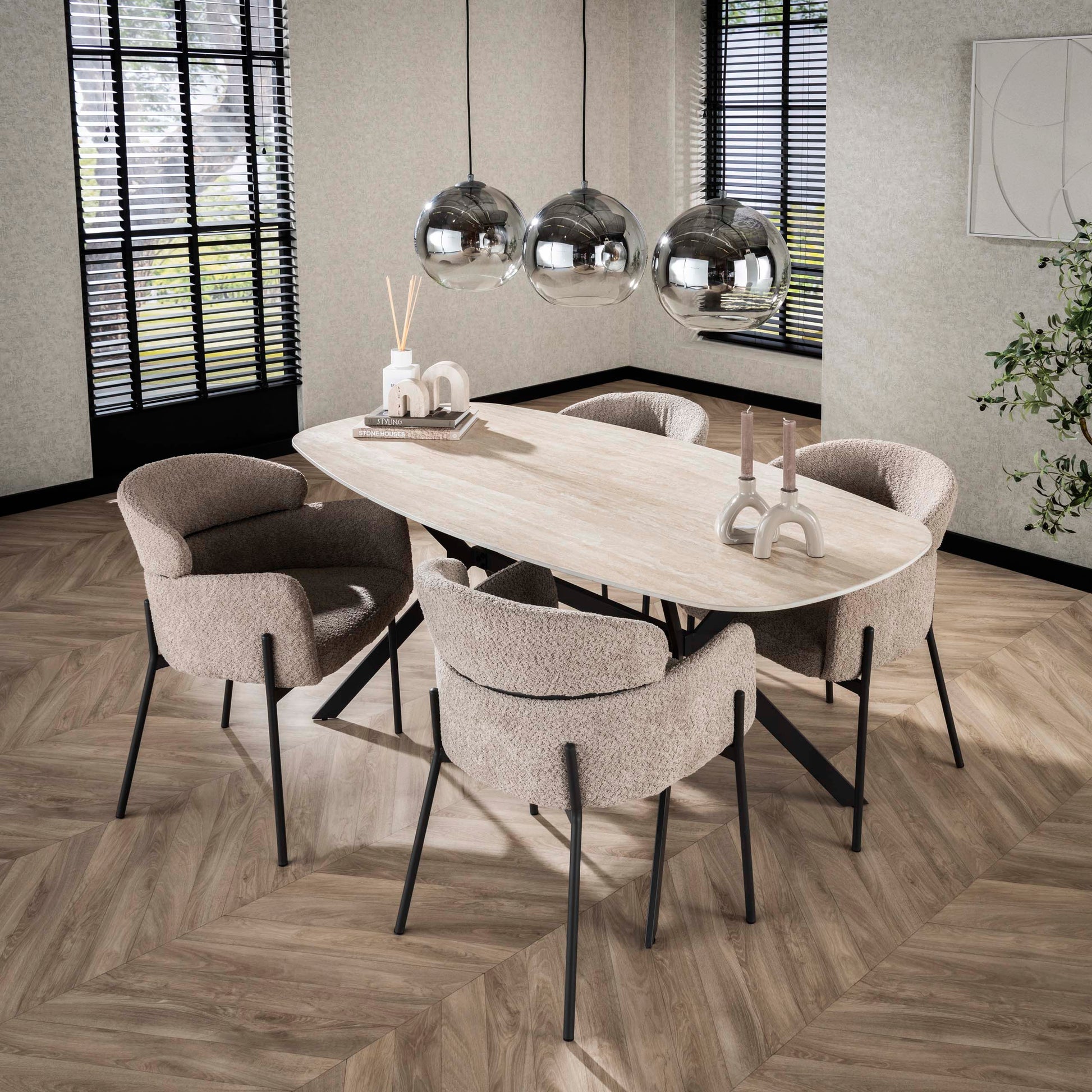 Eettafel Romano deens ovaal 180cm / Keramiek travertin