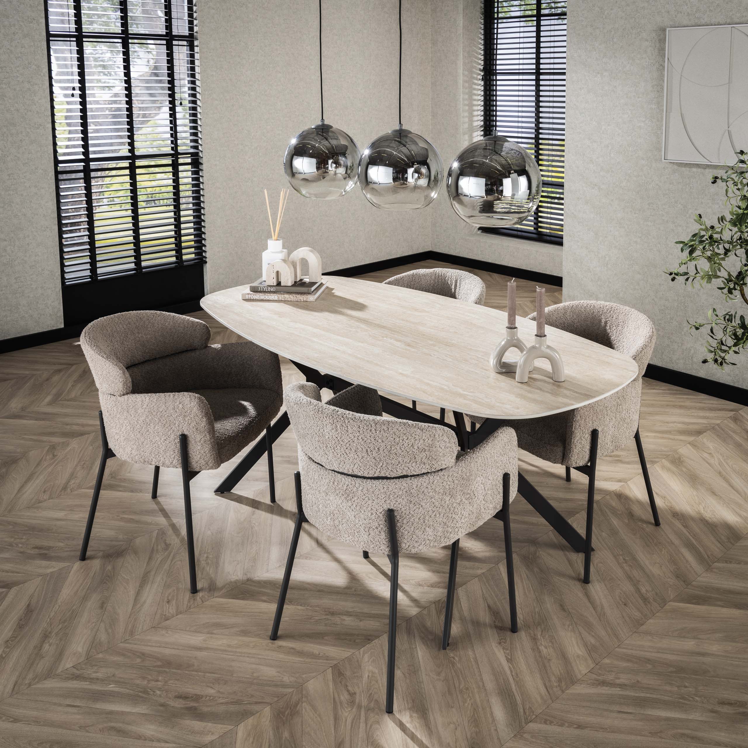 Eettafel Romano deens ovaal 180cm / Keramiek travertin