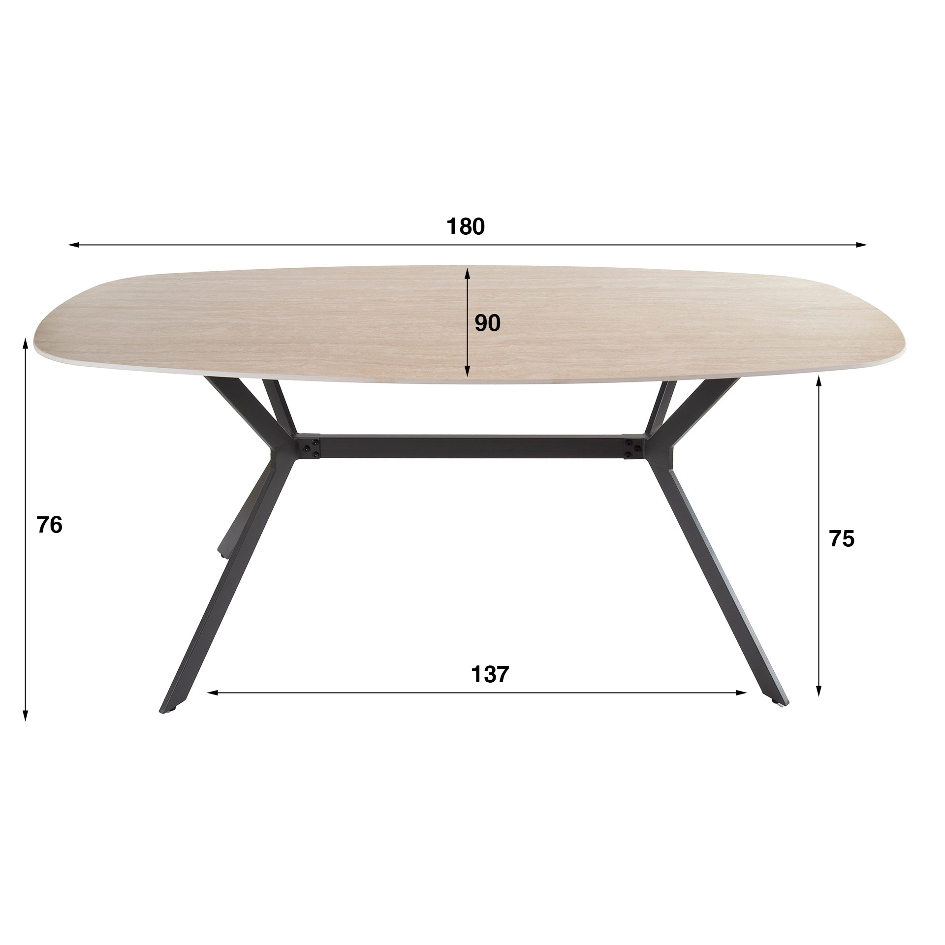 Eettafel Romano Deens Ovaal 180Cm Keramiek Travertin
