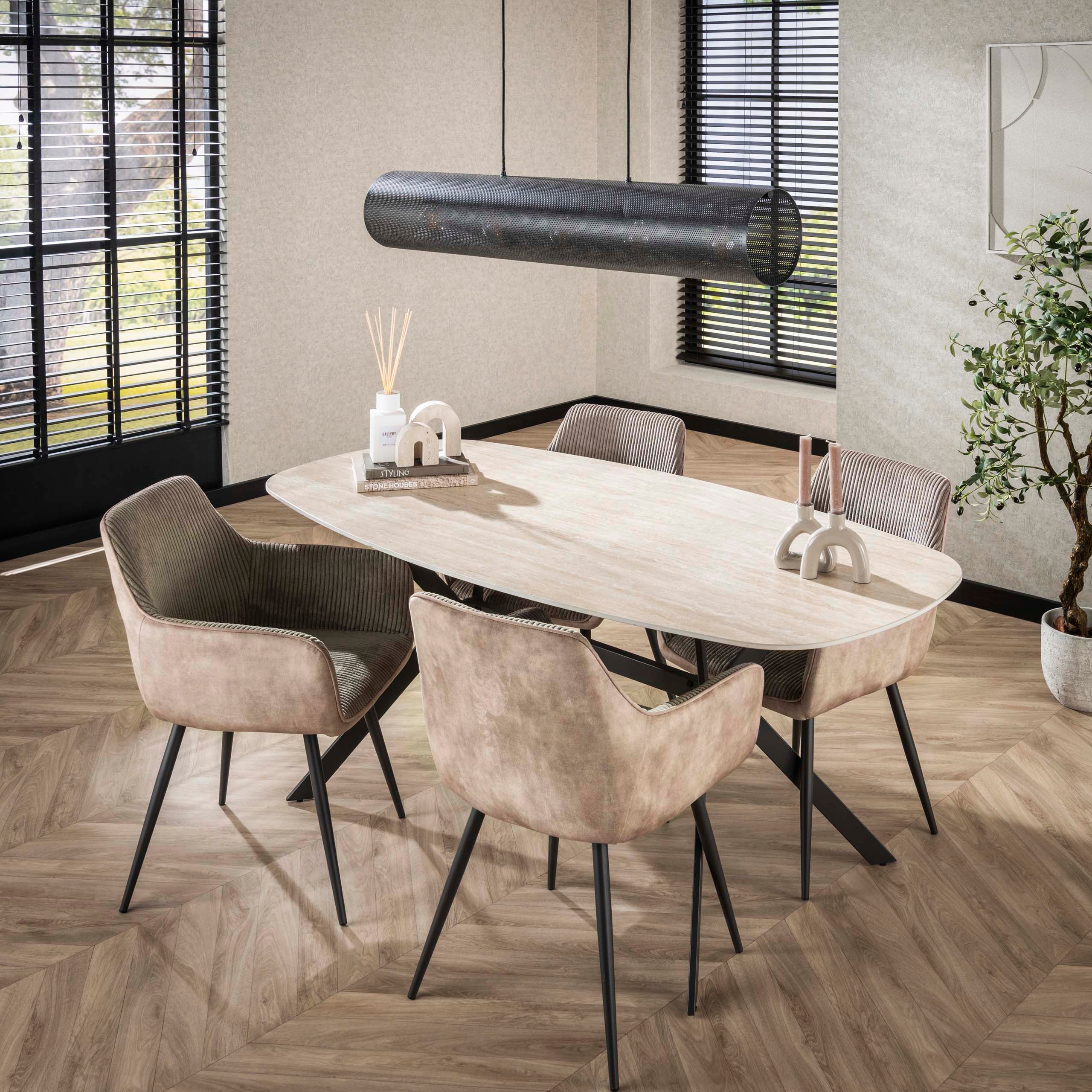 Eettafel Romano Deens Ovaal 180Cm Keramiek Travertin
