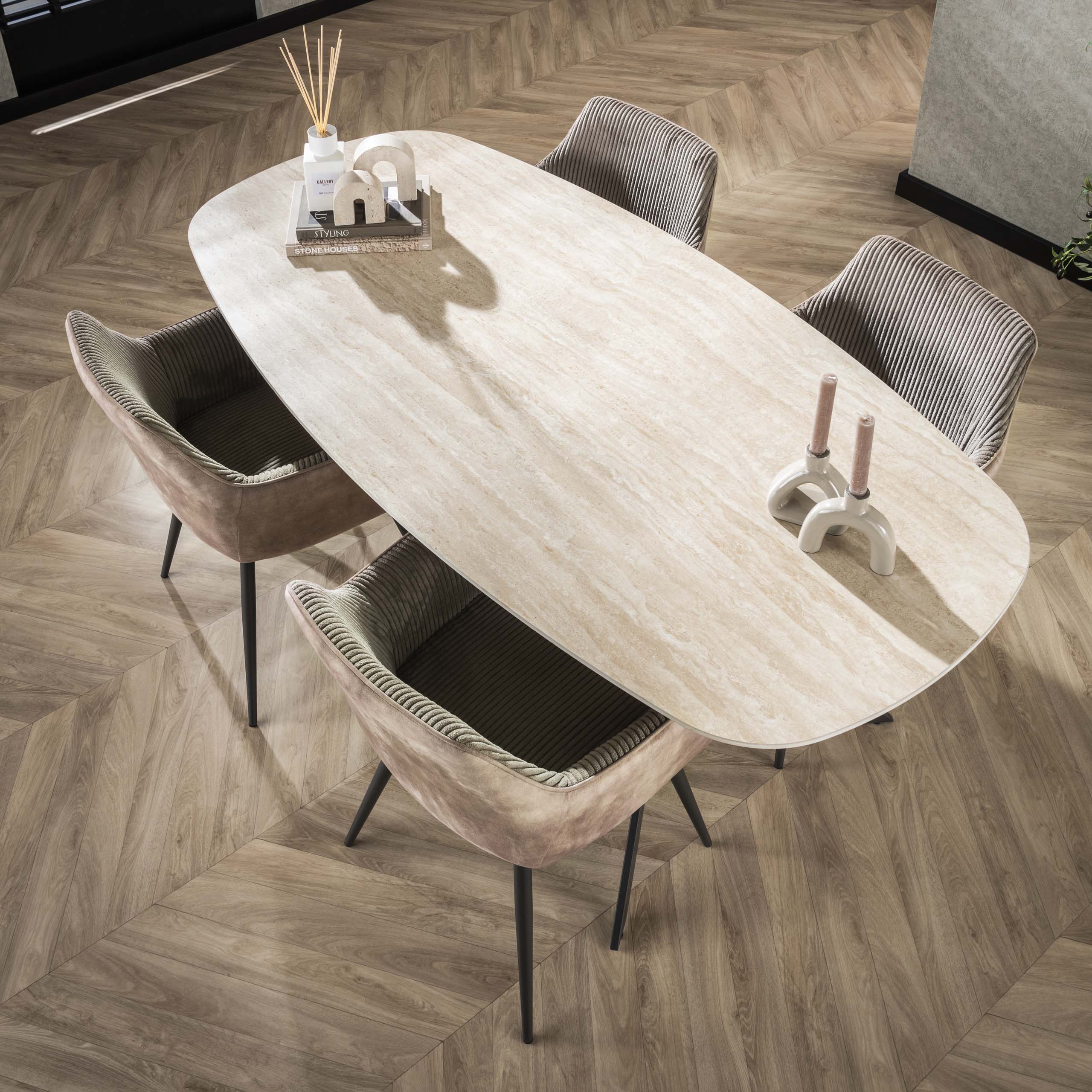 Eettafel Romano Deens Ovaal 180Cm Keramiek Travertin