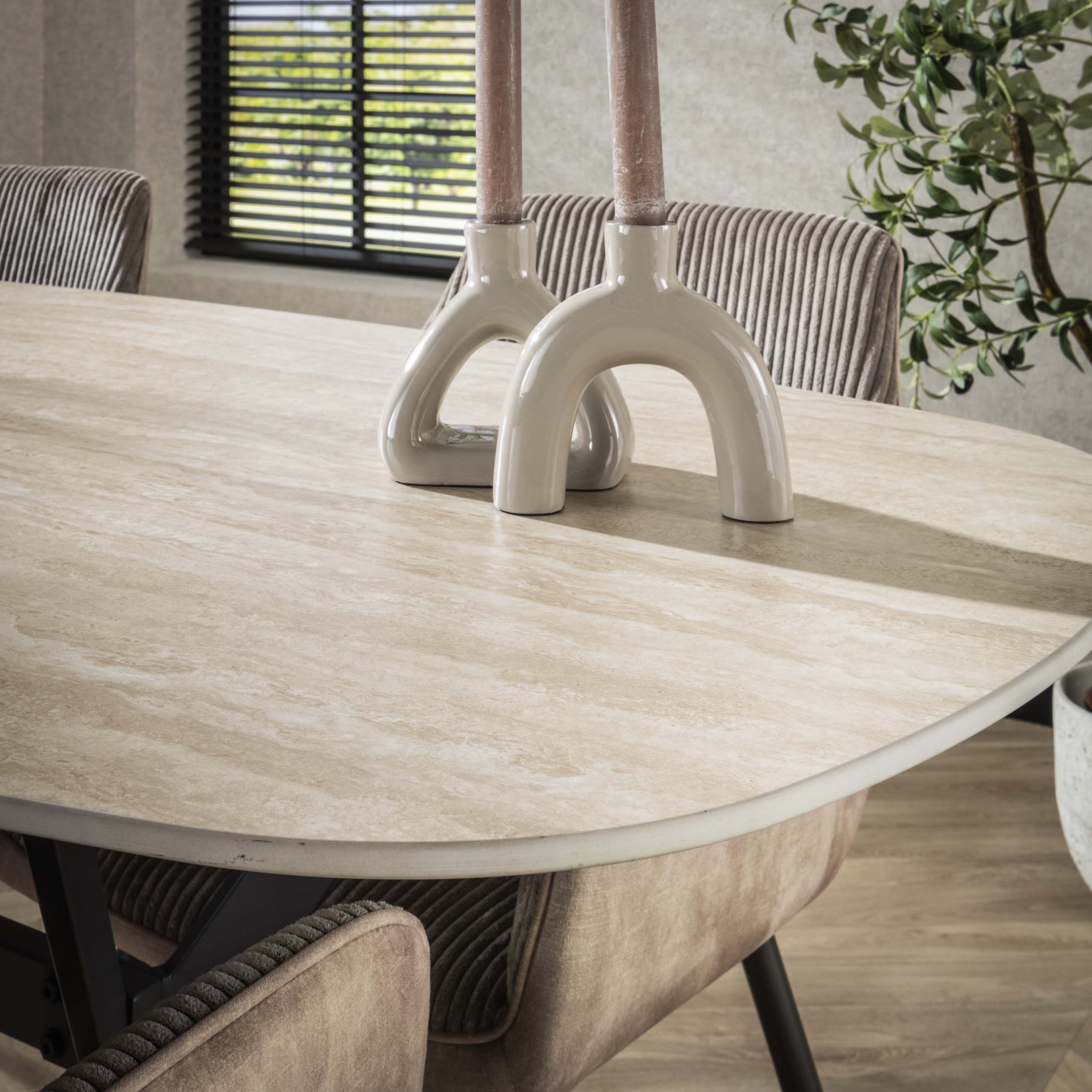 Eettafel Romano Deens Ovaal 180Cm Keramiek Travertin