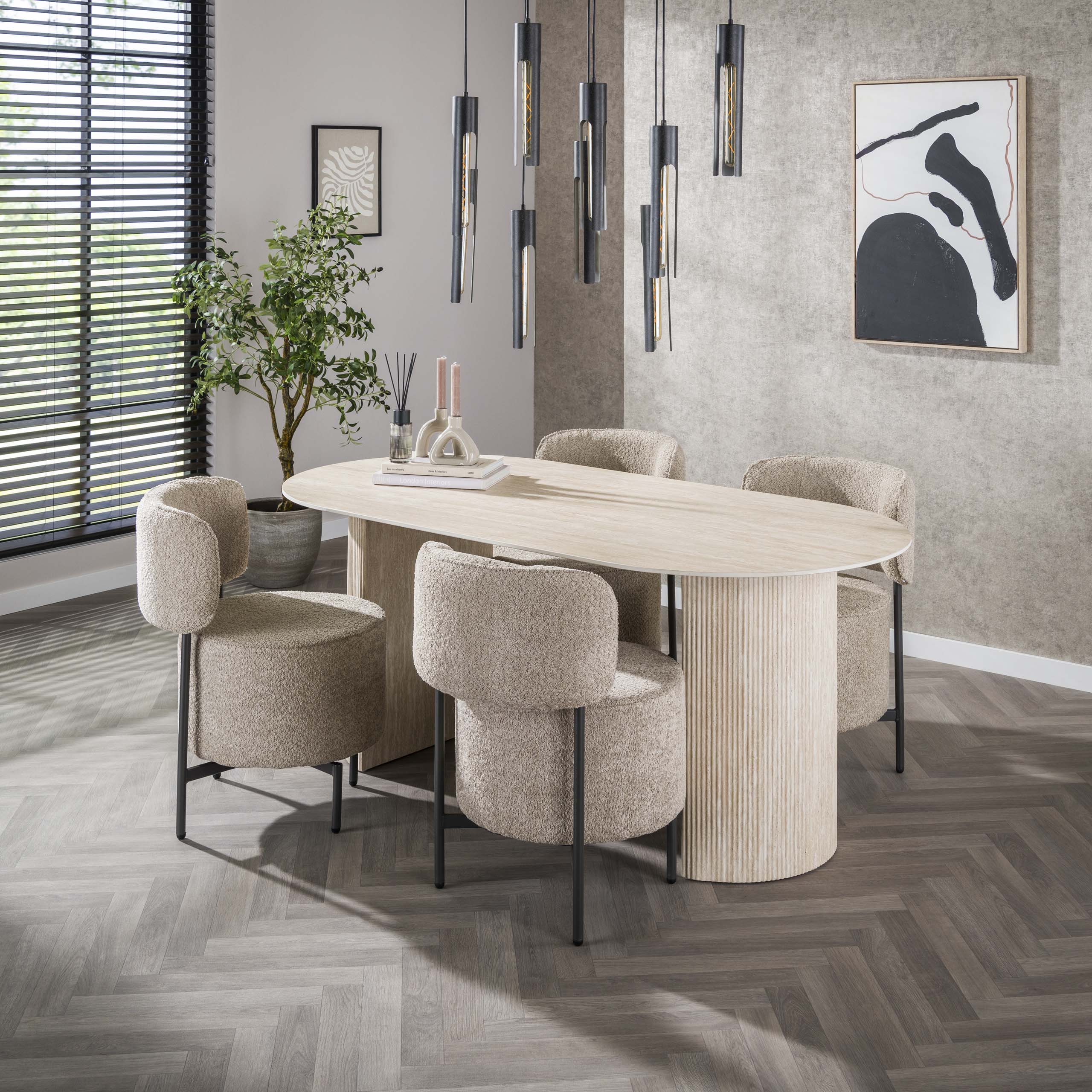 Eettafel Romano Arch plat ovaal 180cm / Keramiek travertin