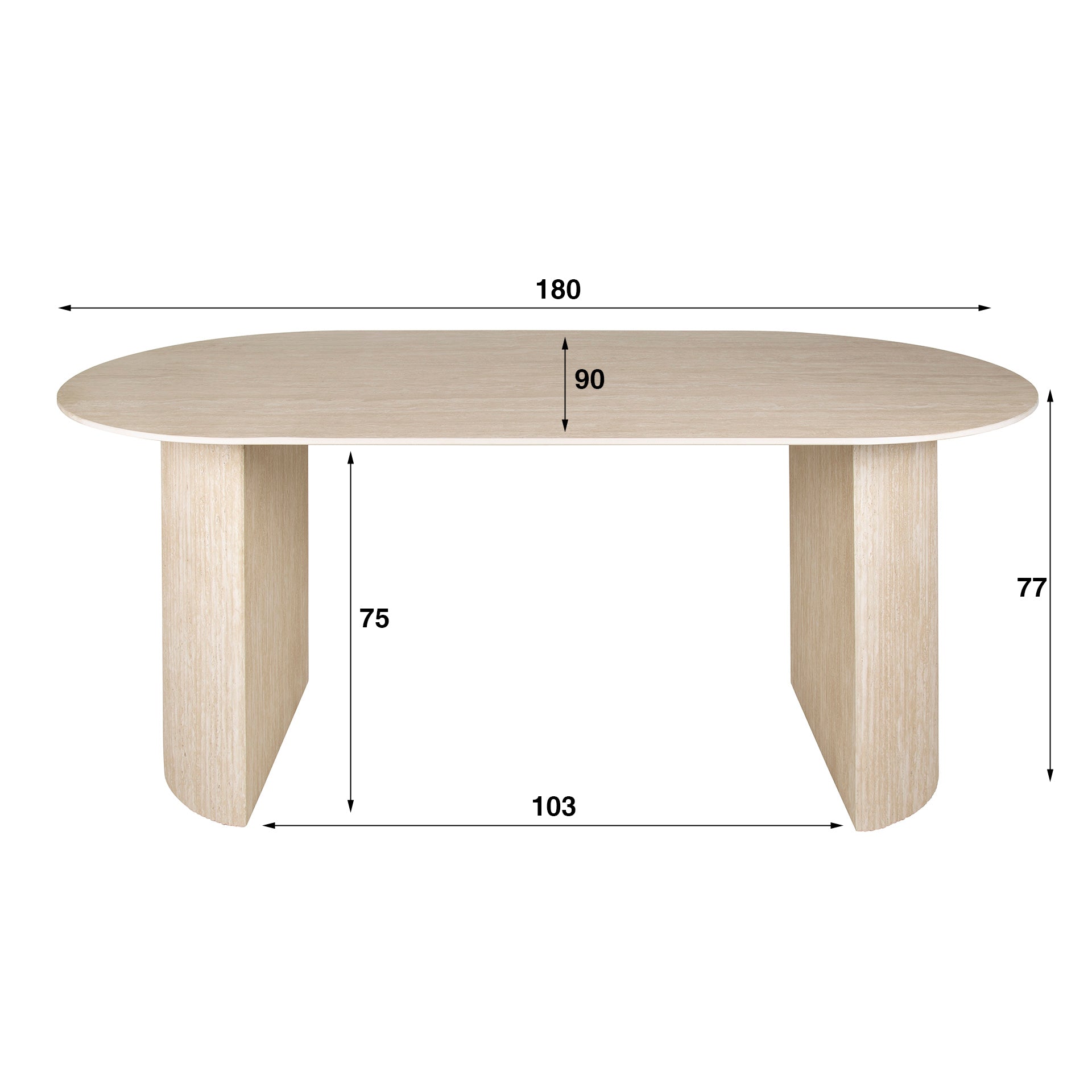 Eettafel Romano Arch Plat Ovaal 180Cm Keramiek Travertin