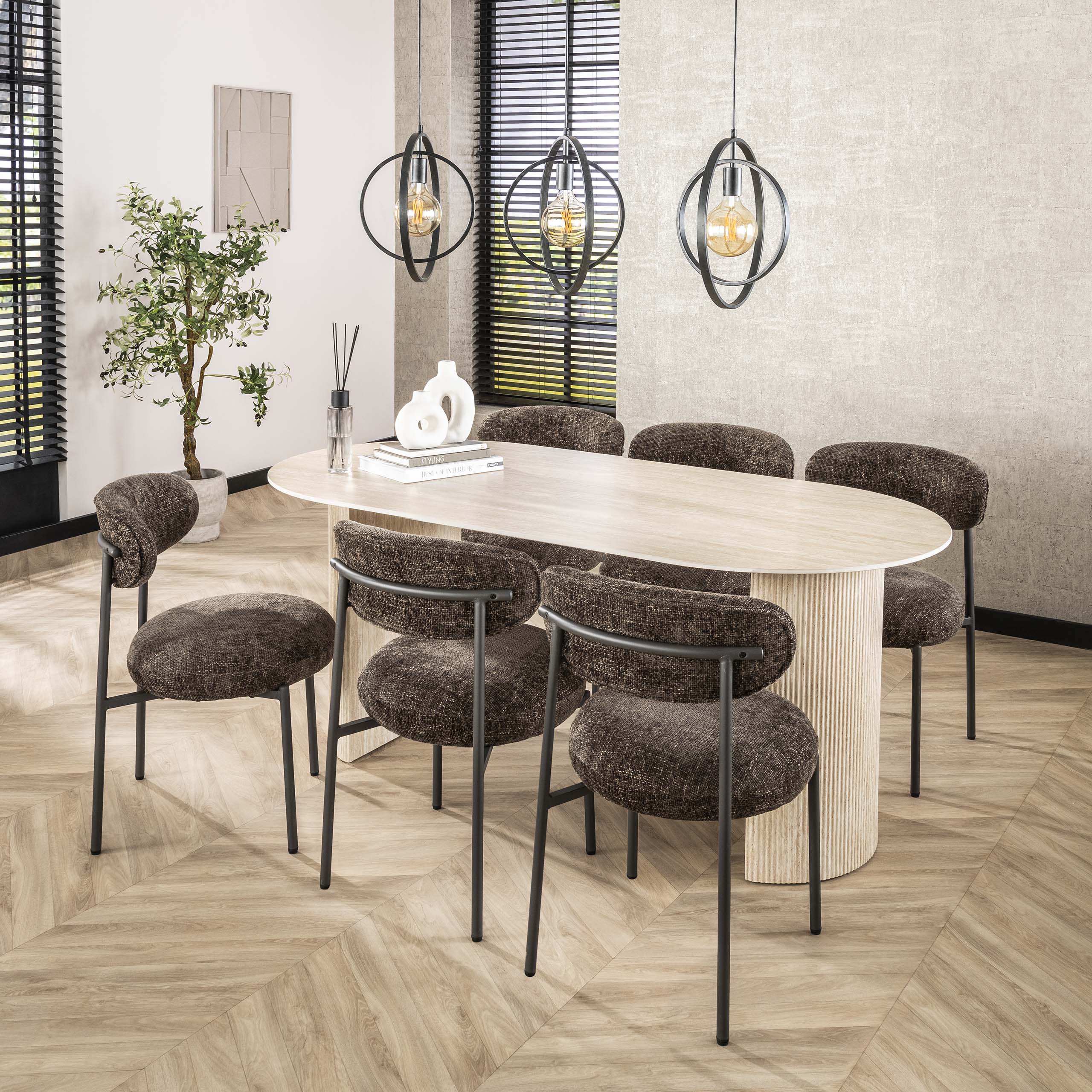 Eettafel Romano Arch Plat Ovaal 180Cm Keramiek Travertin