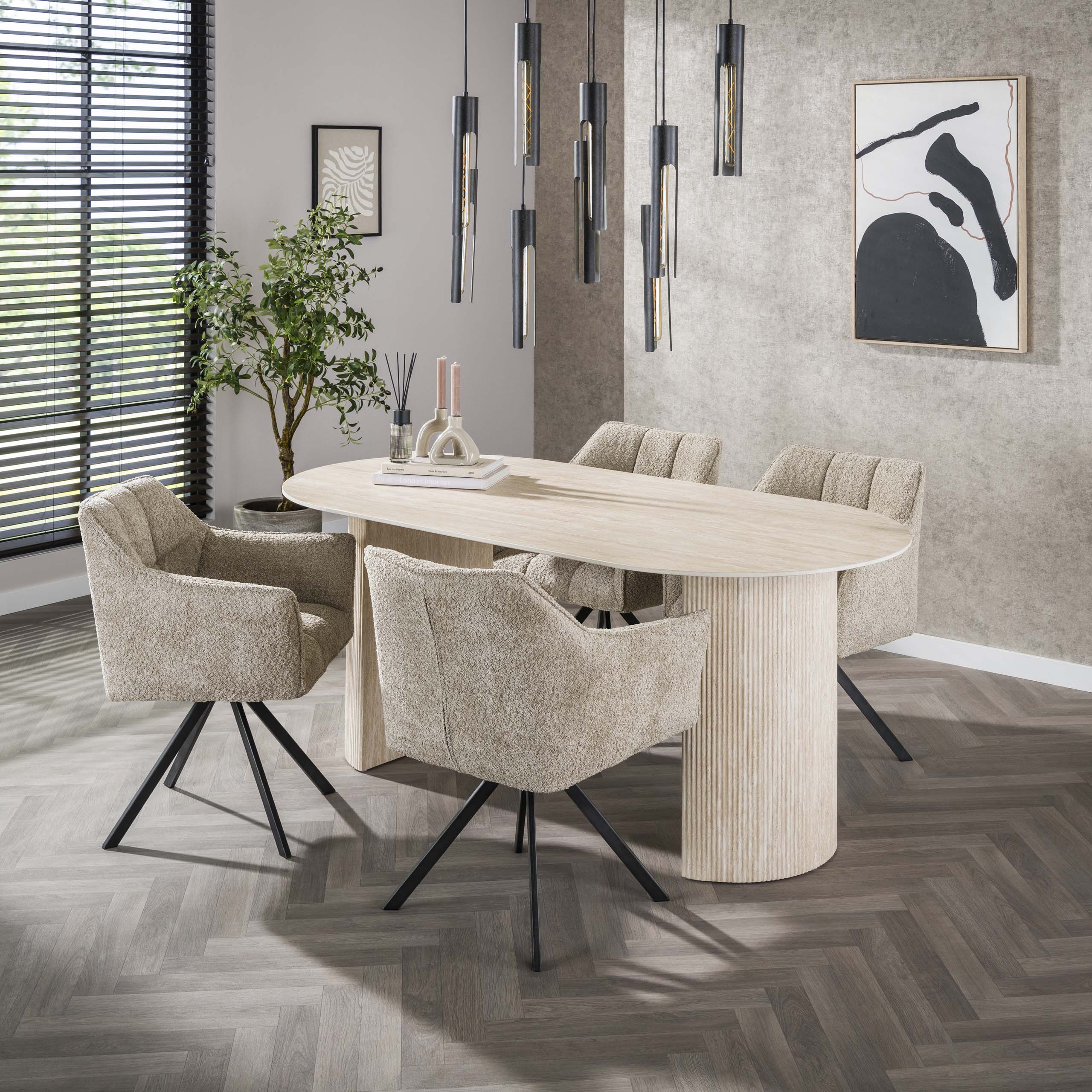 Eettafel Romano Arch Plat Ovaal 180Cm Keramiek Travertin