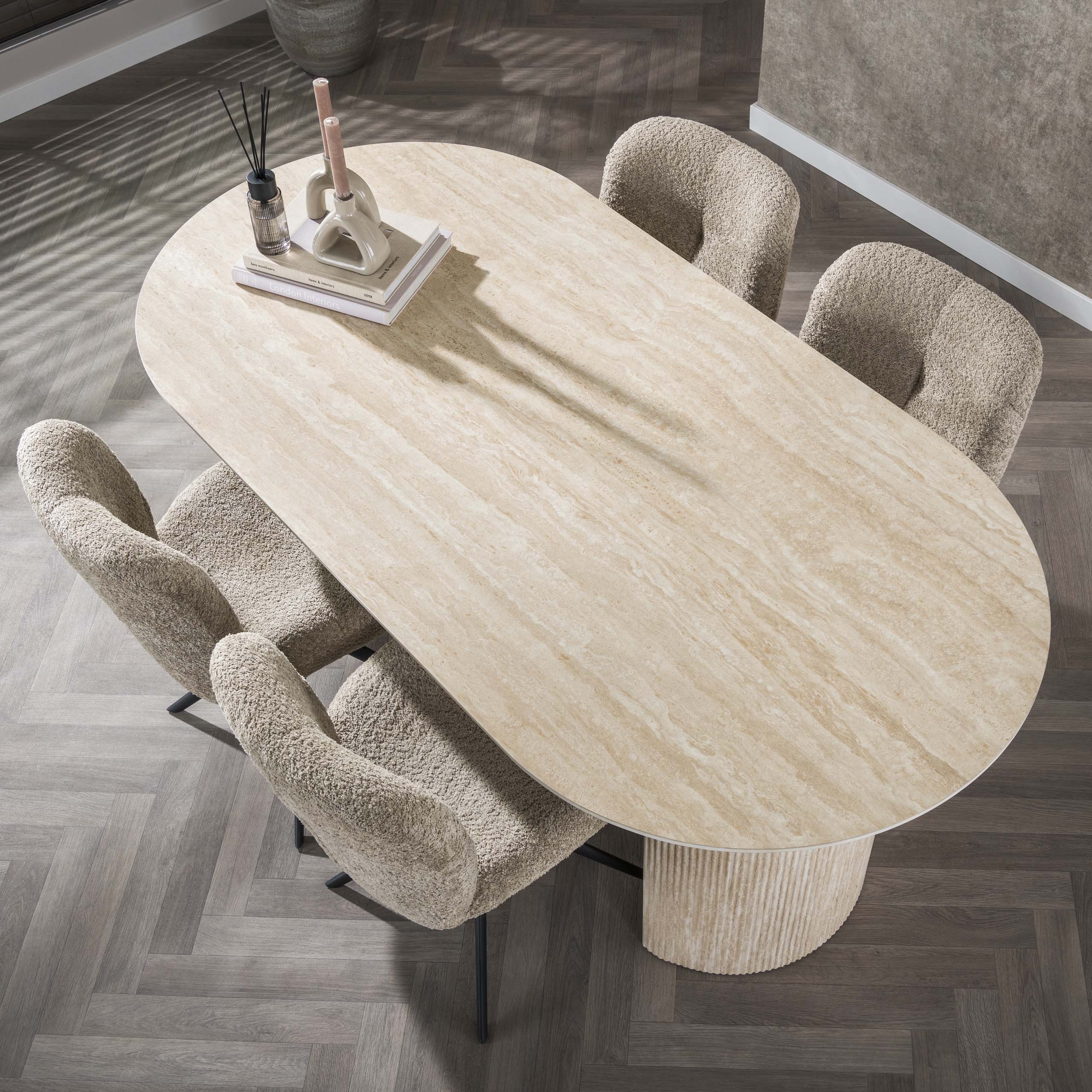 Eettafel Romano Arch Plat Ovaal 180Cm Keramiek Travertin