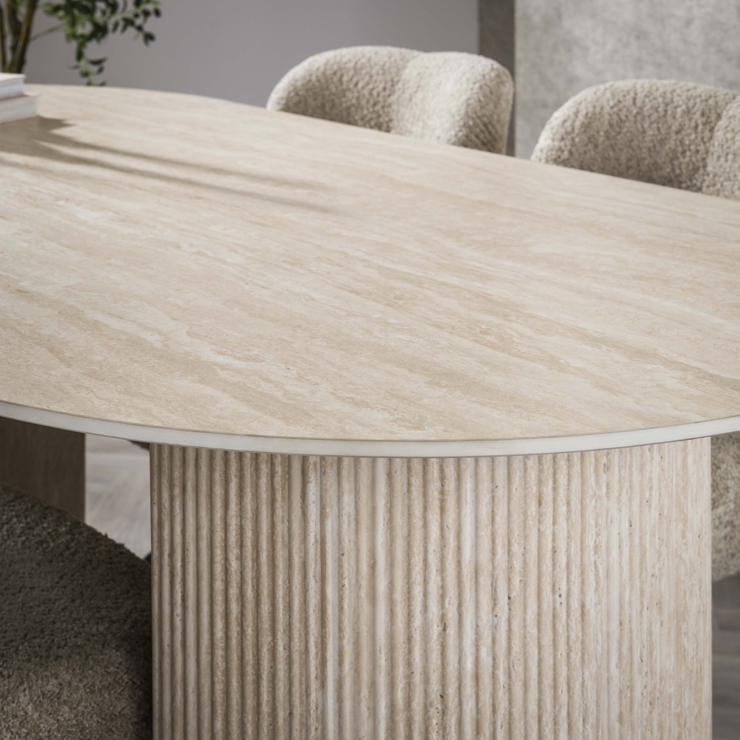 Eettafel Romano Arch Plat Ovaal 180Cm Keramiek Travertin