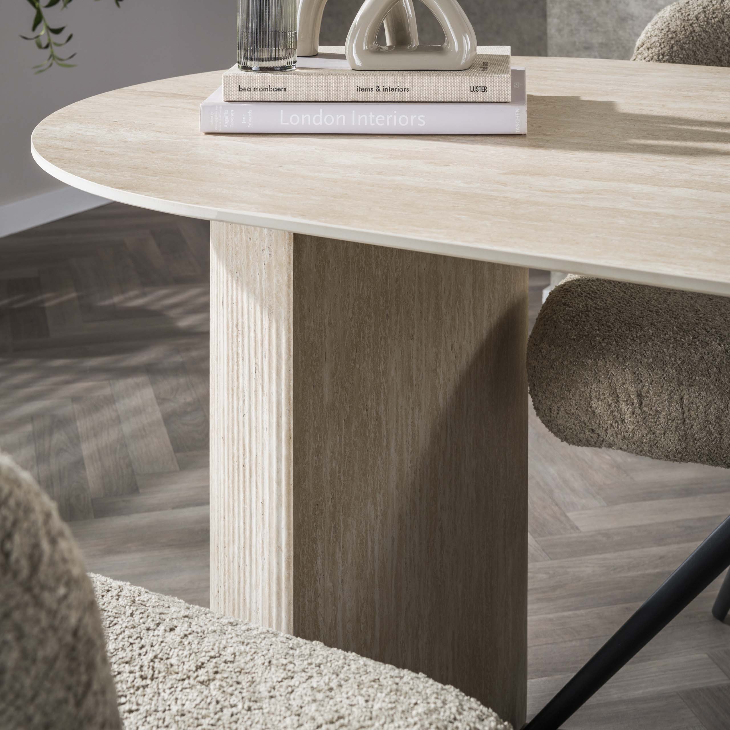 Eettafel Romano Arch Plat Ovaal 180Cm Keramiek Travertin