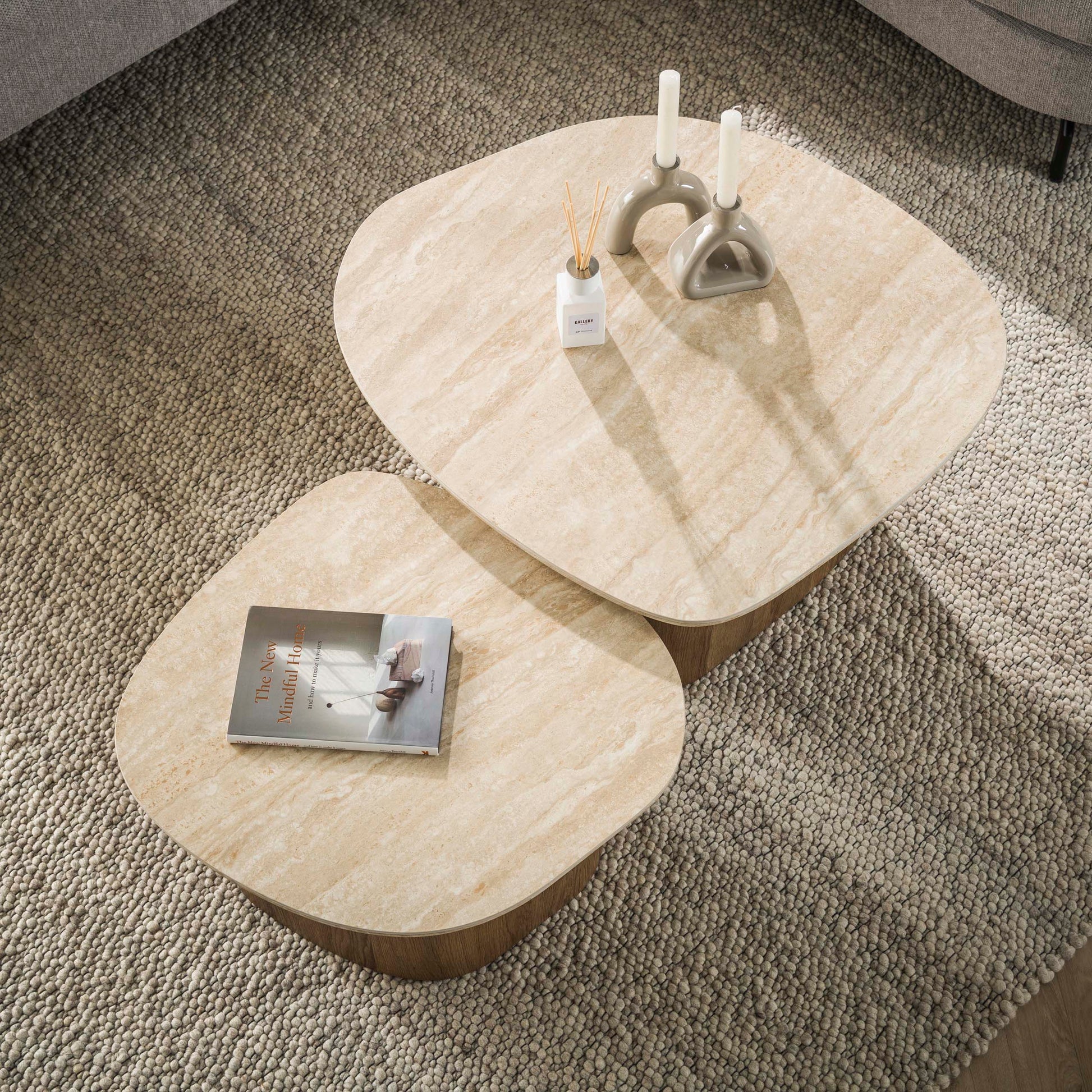 Salontafel Romano kiezel set van 2 / Keramiek travertin