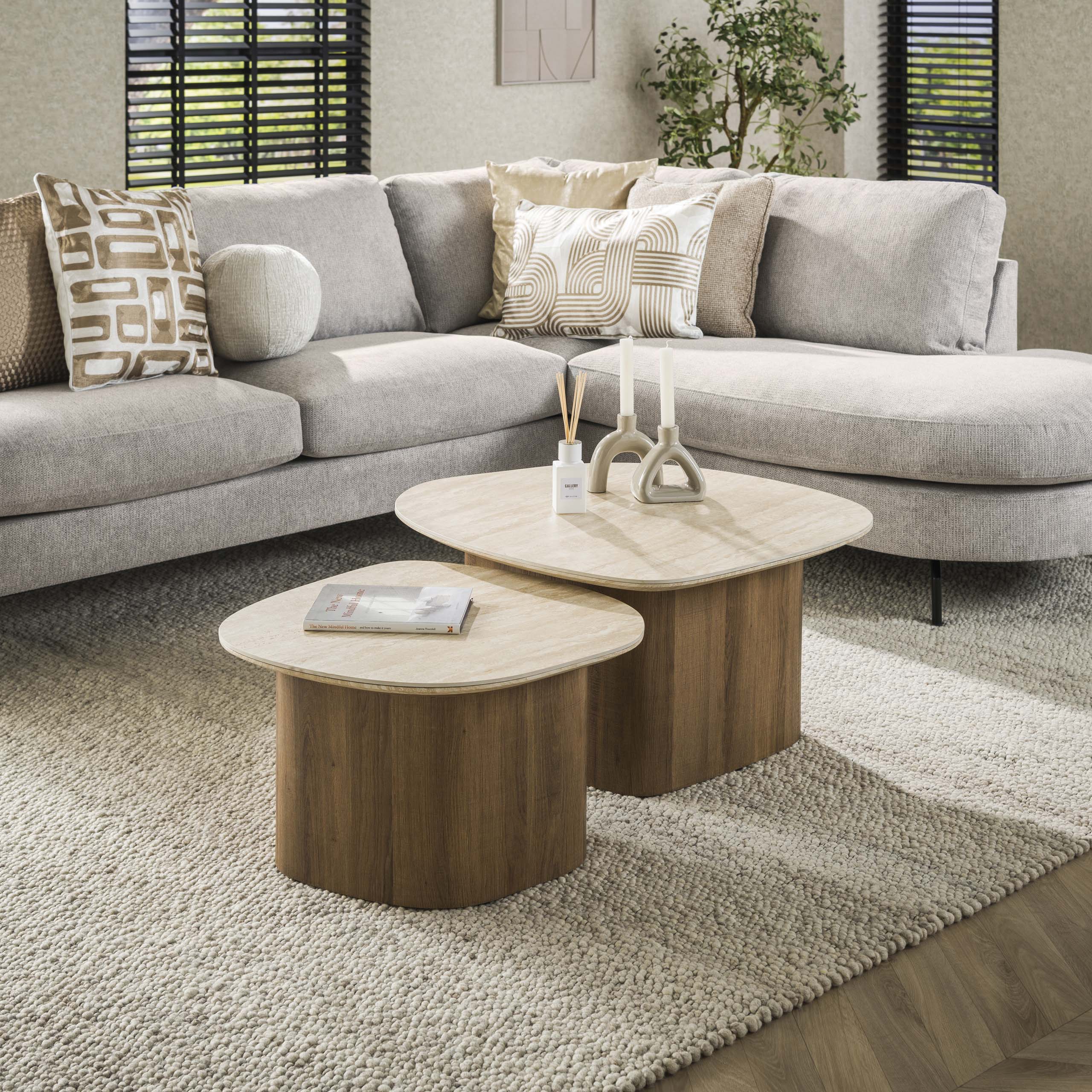 Salontafel Romano Kiezel Set Van 2 Keramiek Travertin