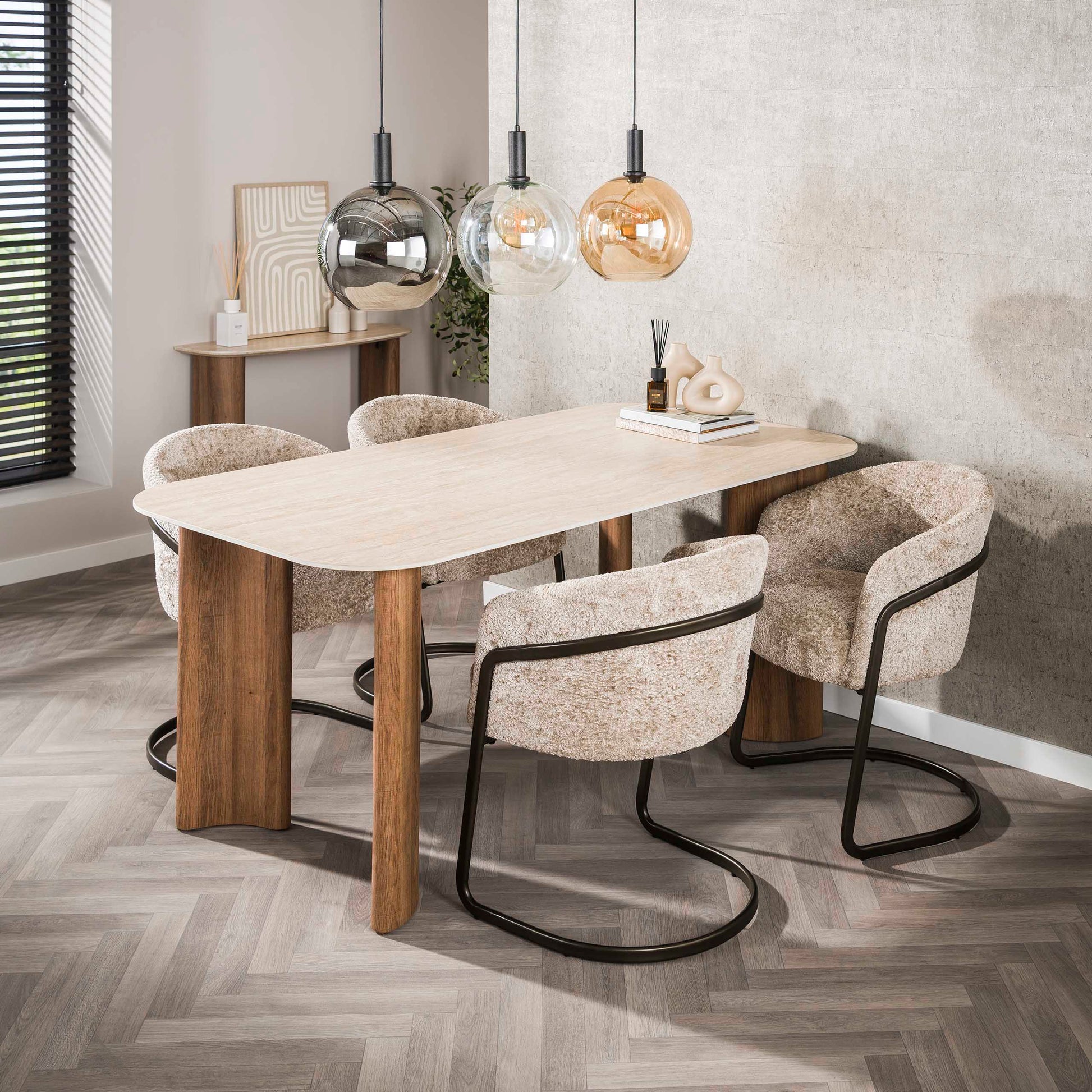 Eettafel Romano Curvo 180cm / 3D keramiek travertin