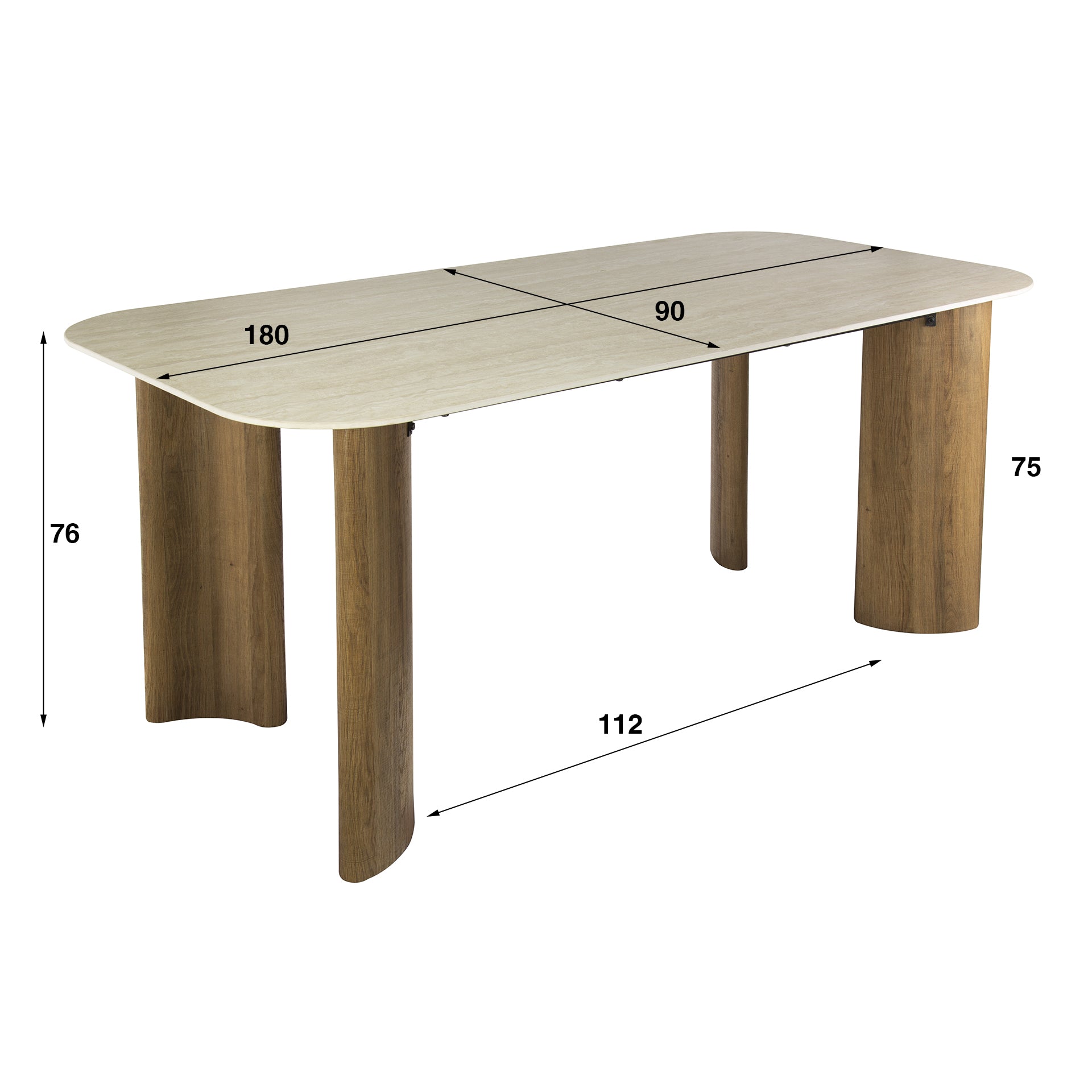 Eettafel Romano Curvo 180cm / 3D keramiek travertin