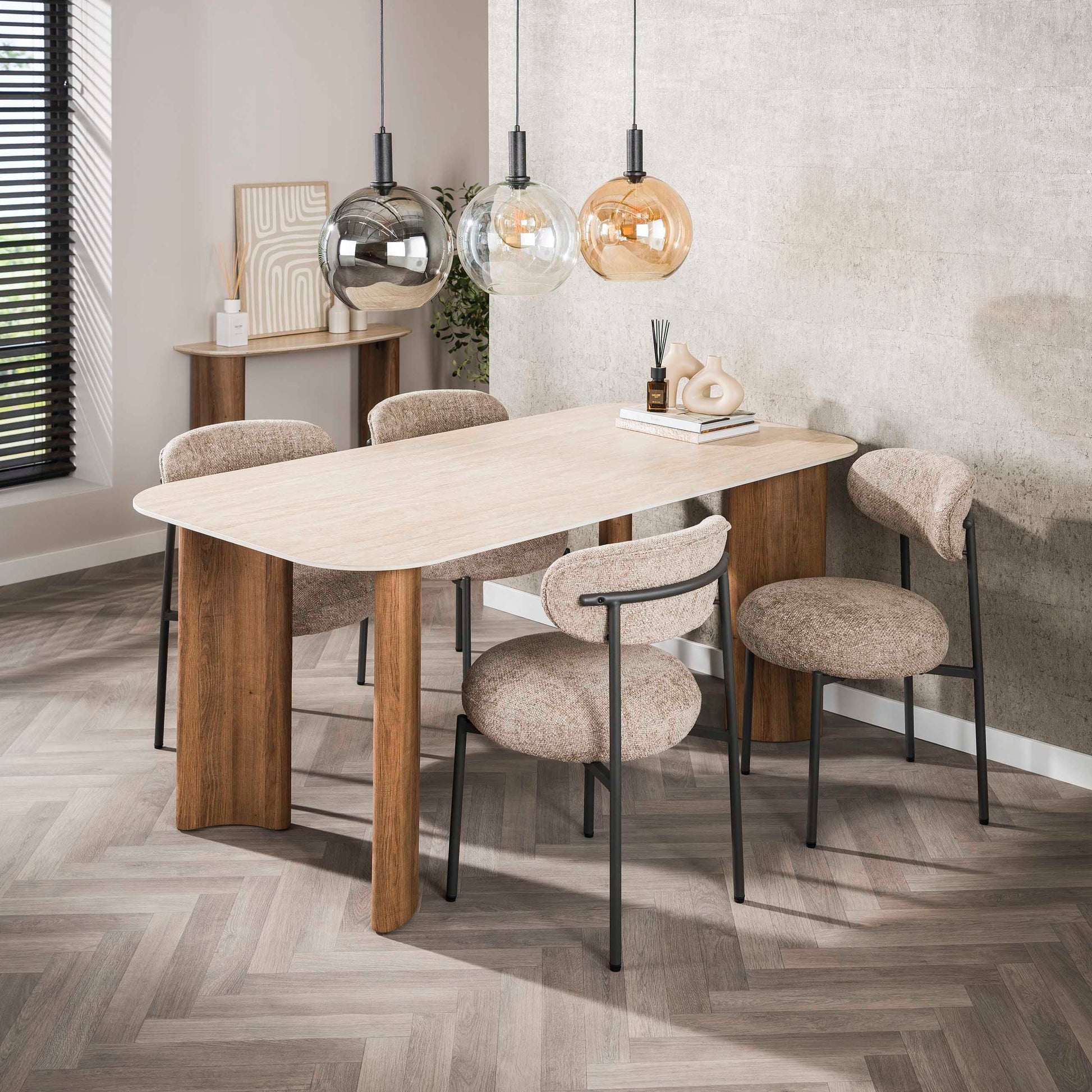 Eettafel Romano Curvo 180cm / 3D keramiek travertin