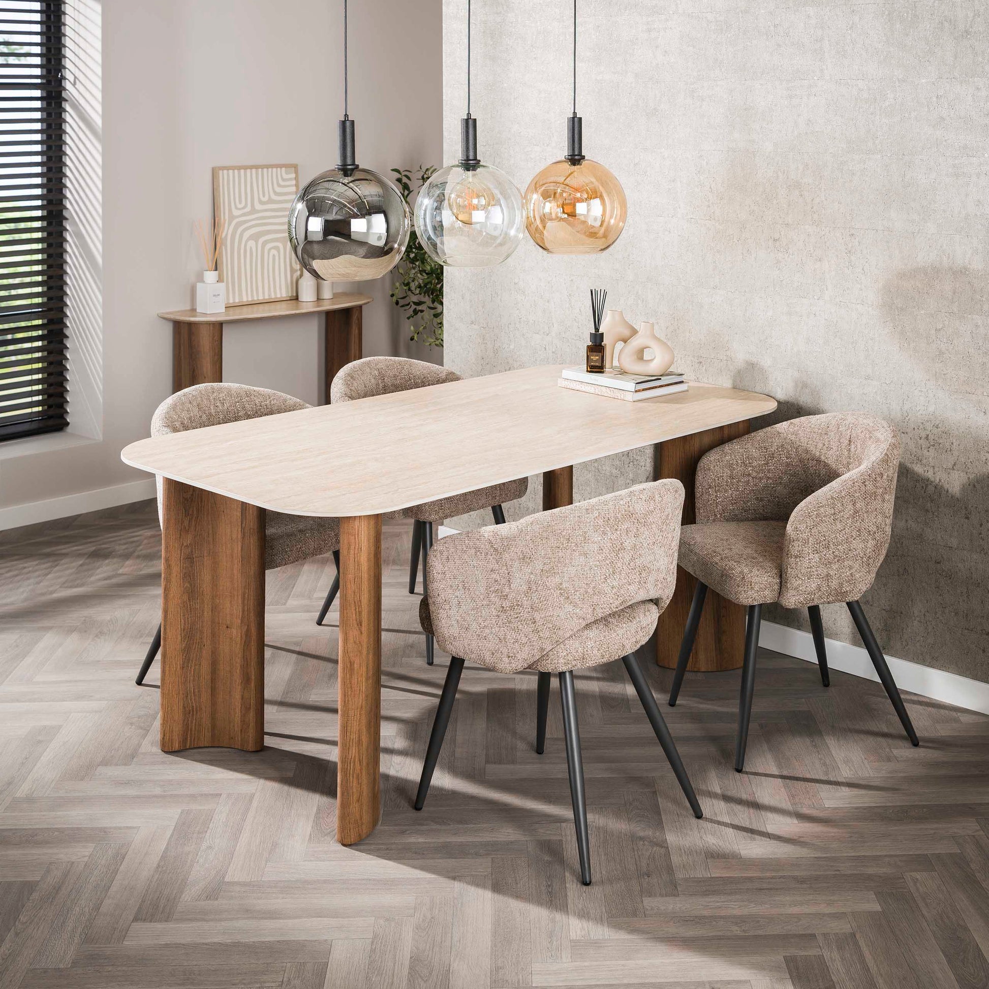 Eettafel Romano Curvo 180cm / 3D keramiek travertin
