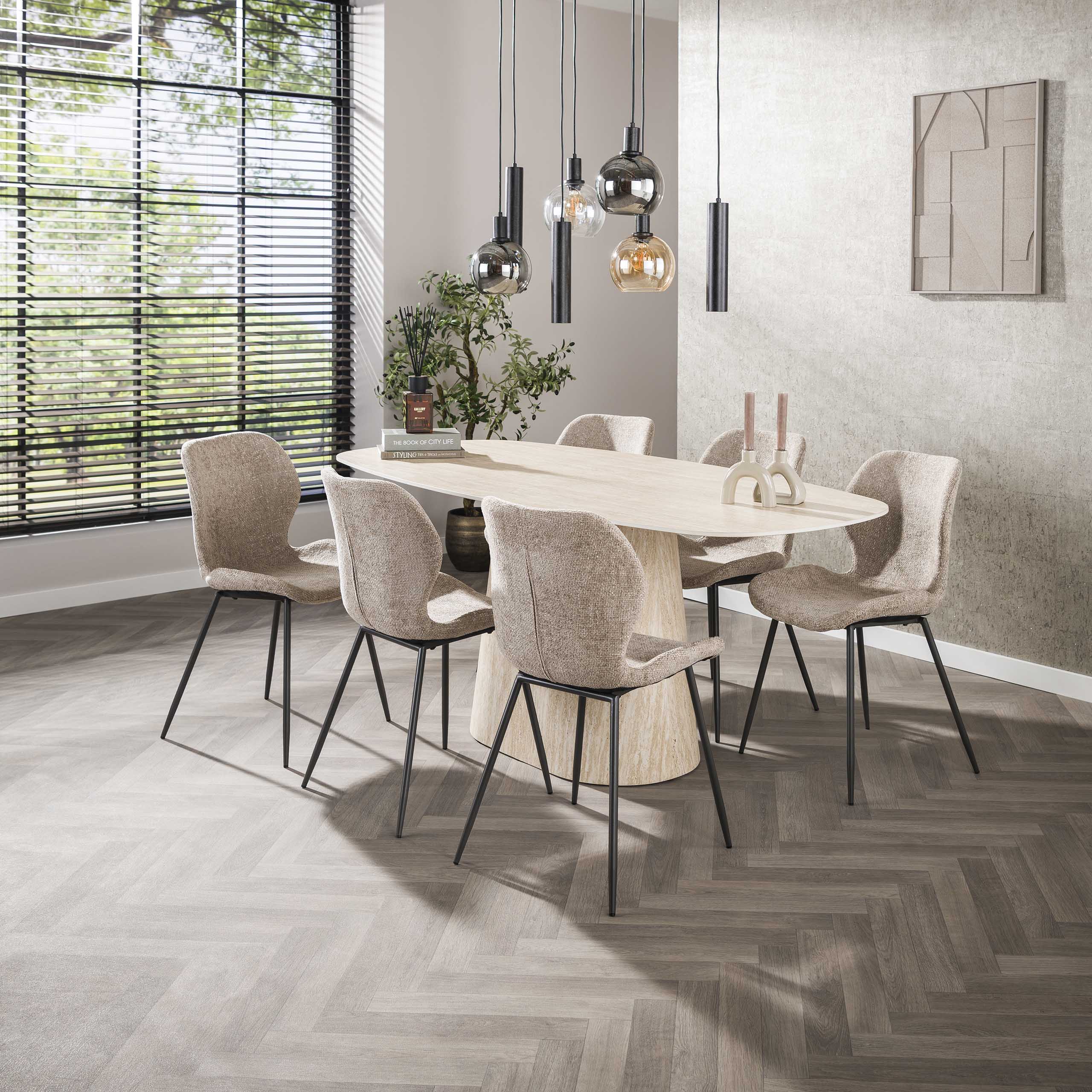 Eettafel Centro Deens Ovaal 180Cm Keramiek Travertin