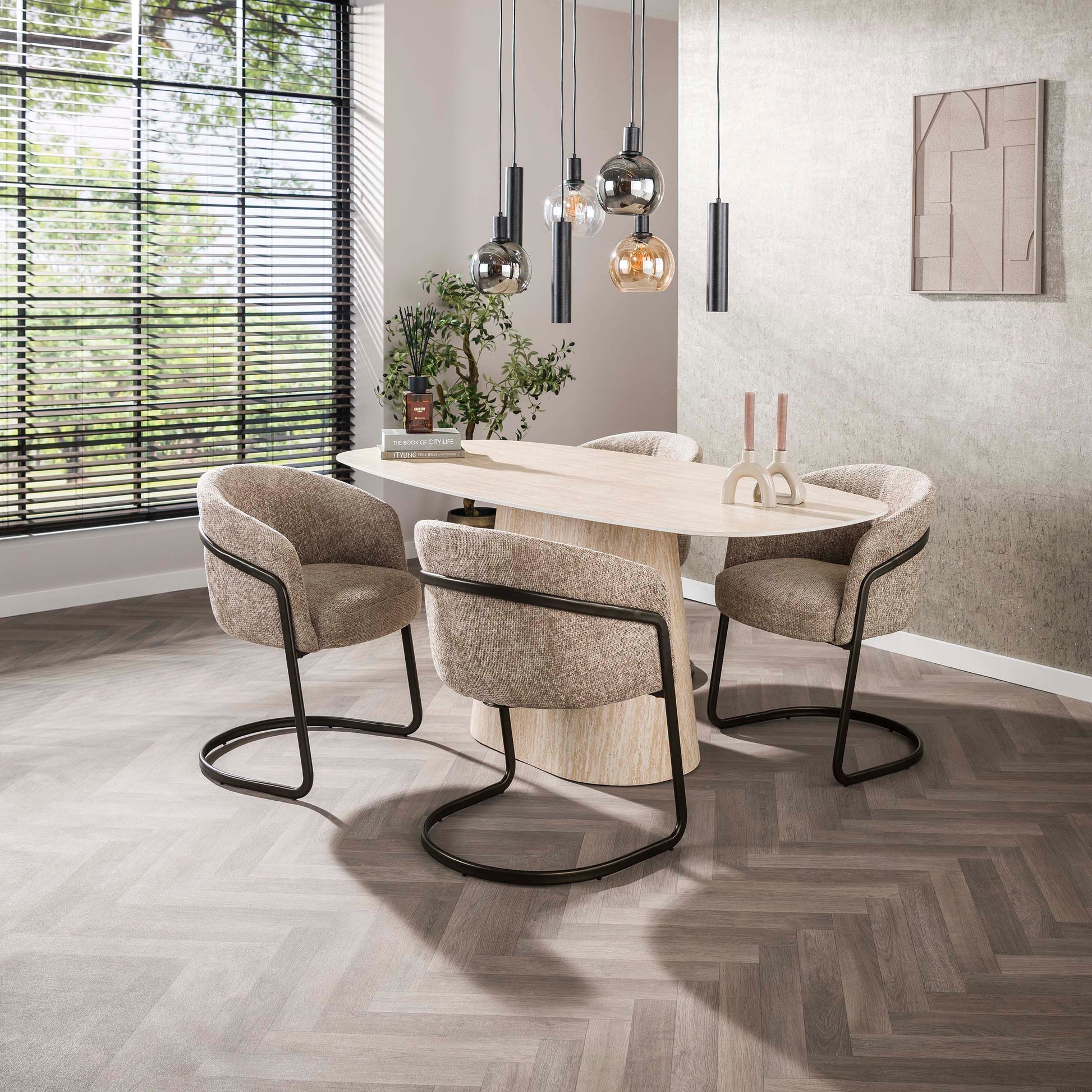 Eettafel Centro deens ovaal 180cm / 3D keramiek travertin
