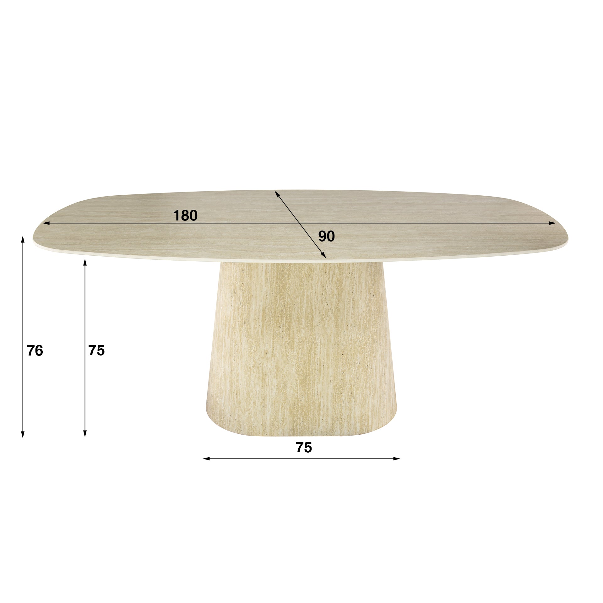 Eettafel Centro deens ovaal 180cm / 3D keramiek travertin