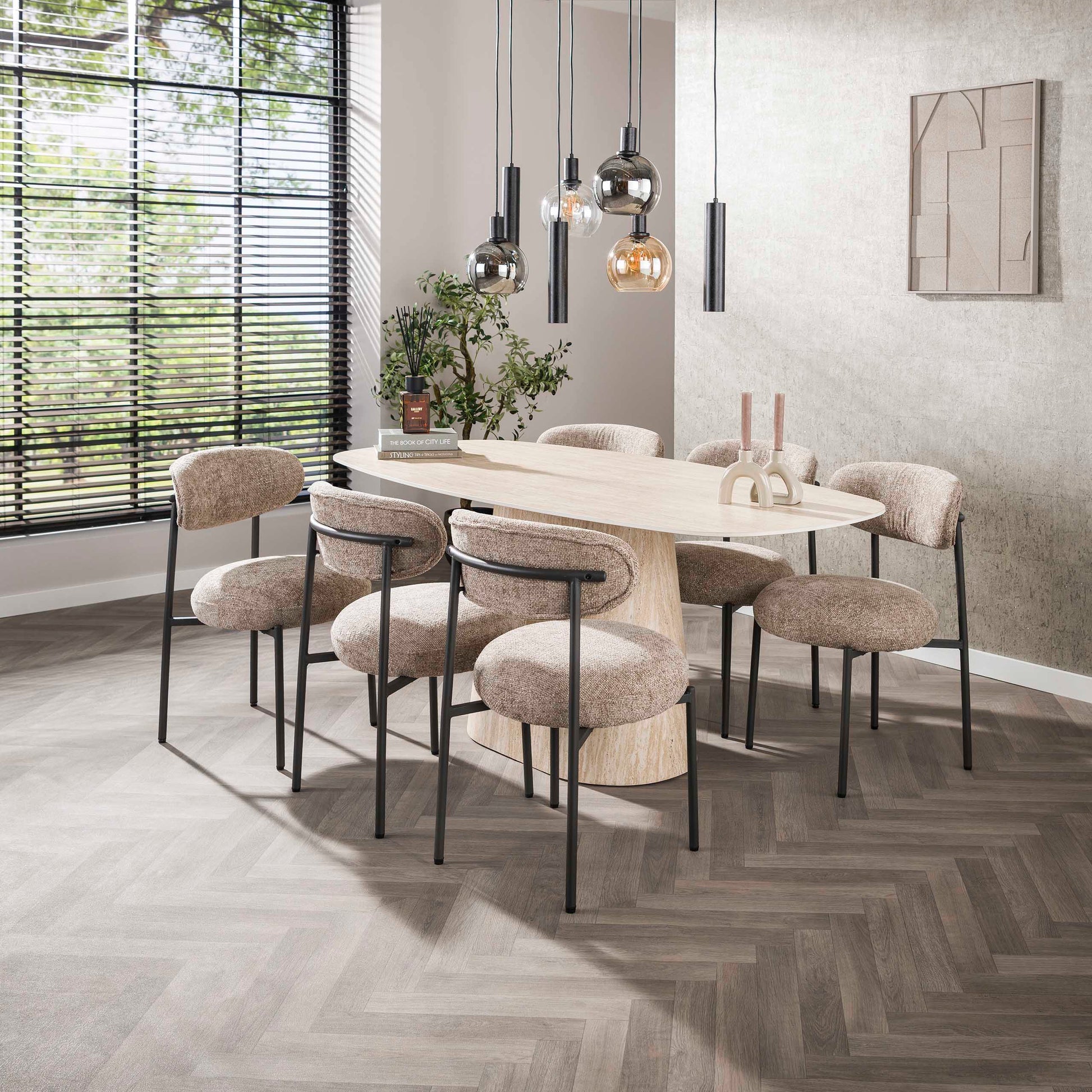 Eettafel Centro deens ovaal 180cm / 3D keramiek travertin