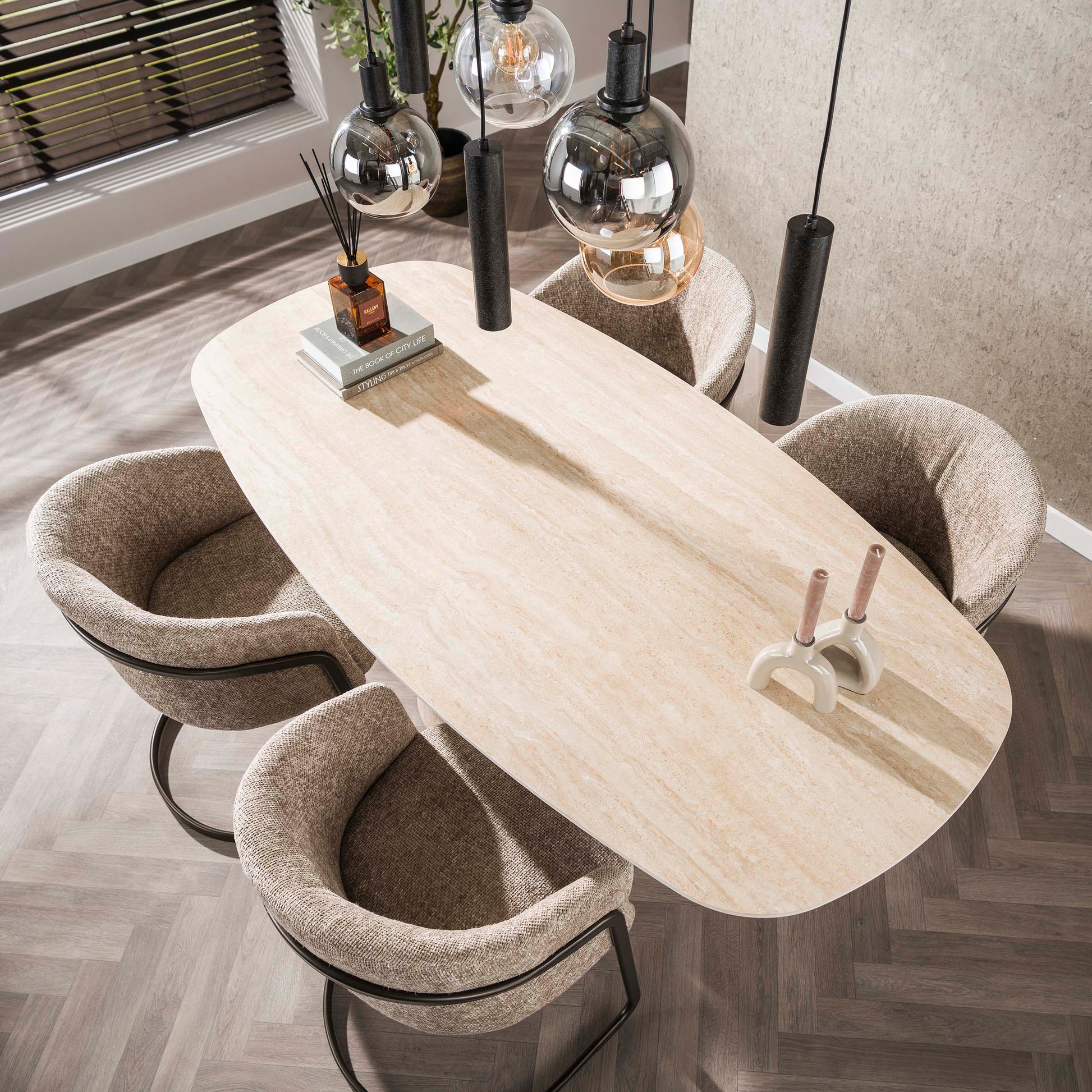 Eettafel Centro deens ovaal 180cm / 3D keramiek travertin