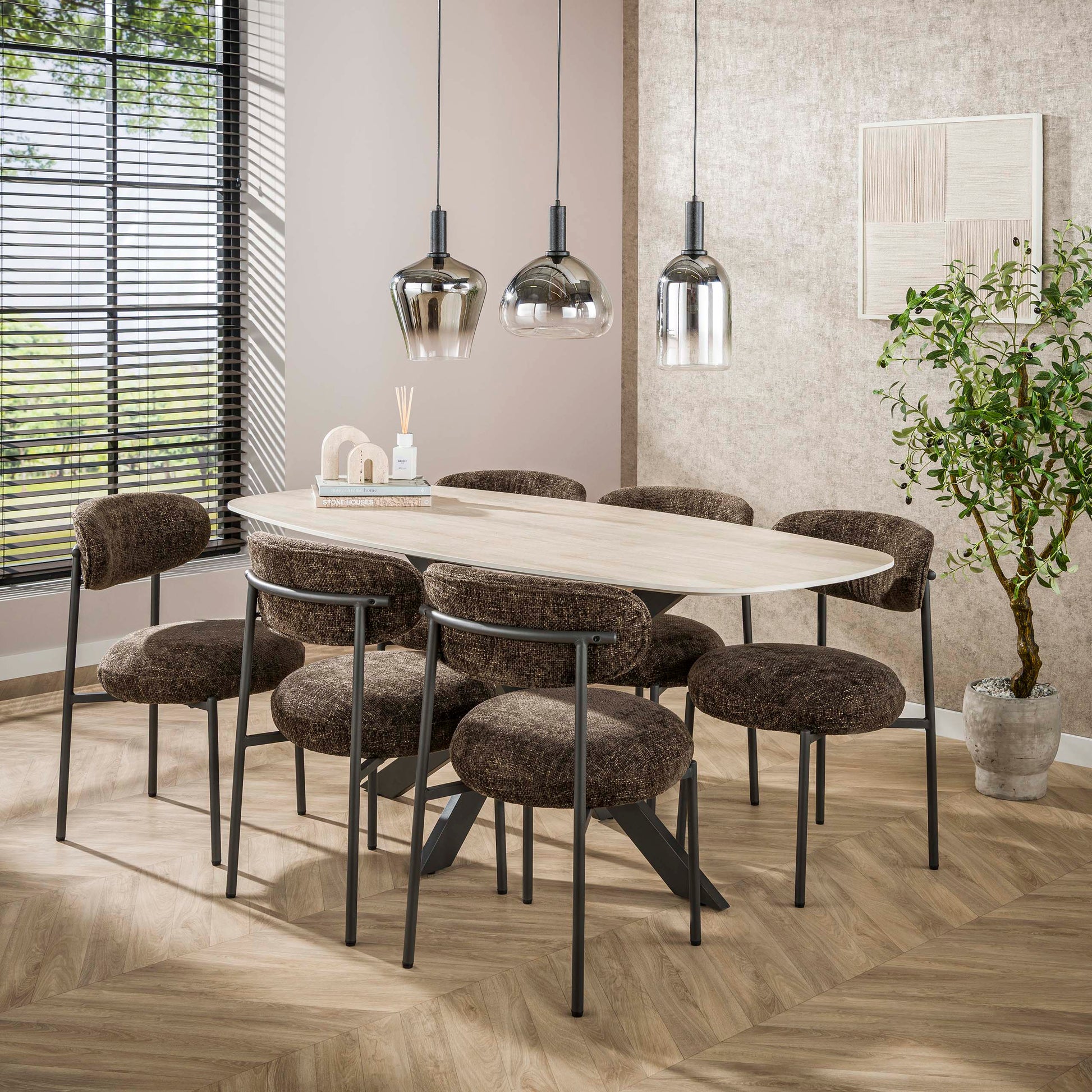 Eettafel Romano Cross deens ovaal 180cm / 3D keramiek travertin