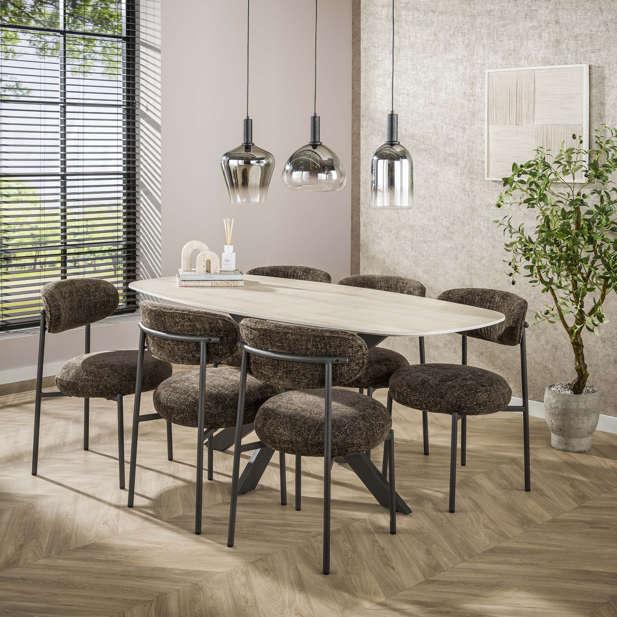 Eettafel Romano Cross deens ovaal 180cm / 3D keramiek travertin