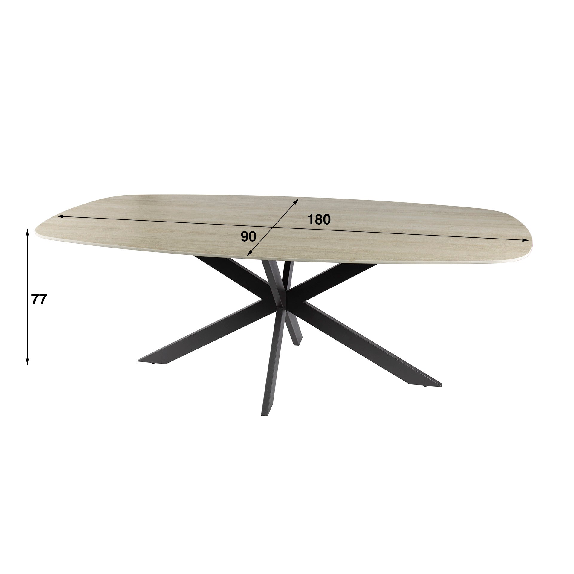 Eettafel Romano Cross Deens Ovaal 180Cm 3D Keramiek Travertin
