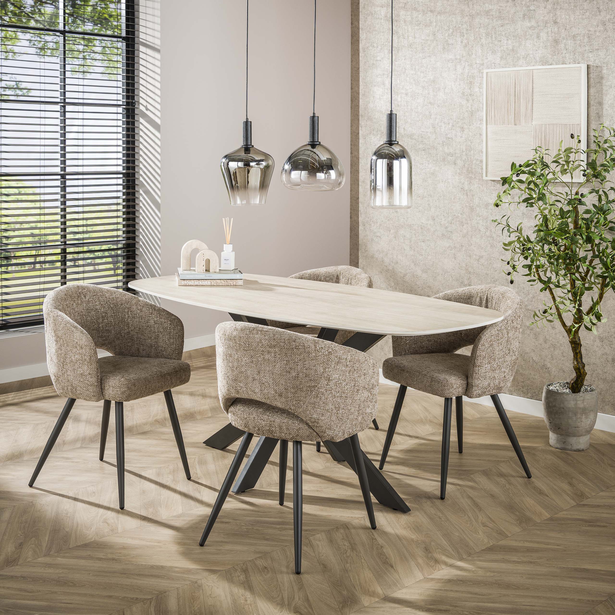 Eettafel Romano Cross Deens Ovaal 180Cm 3D Keramiek Travertin