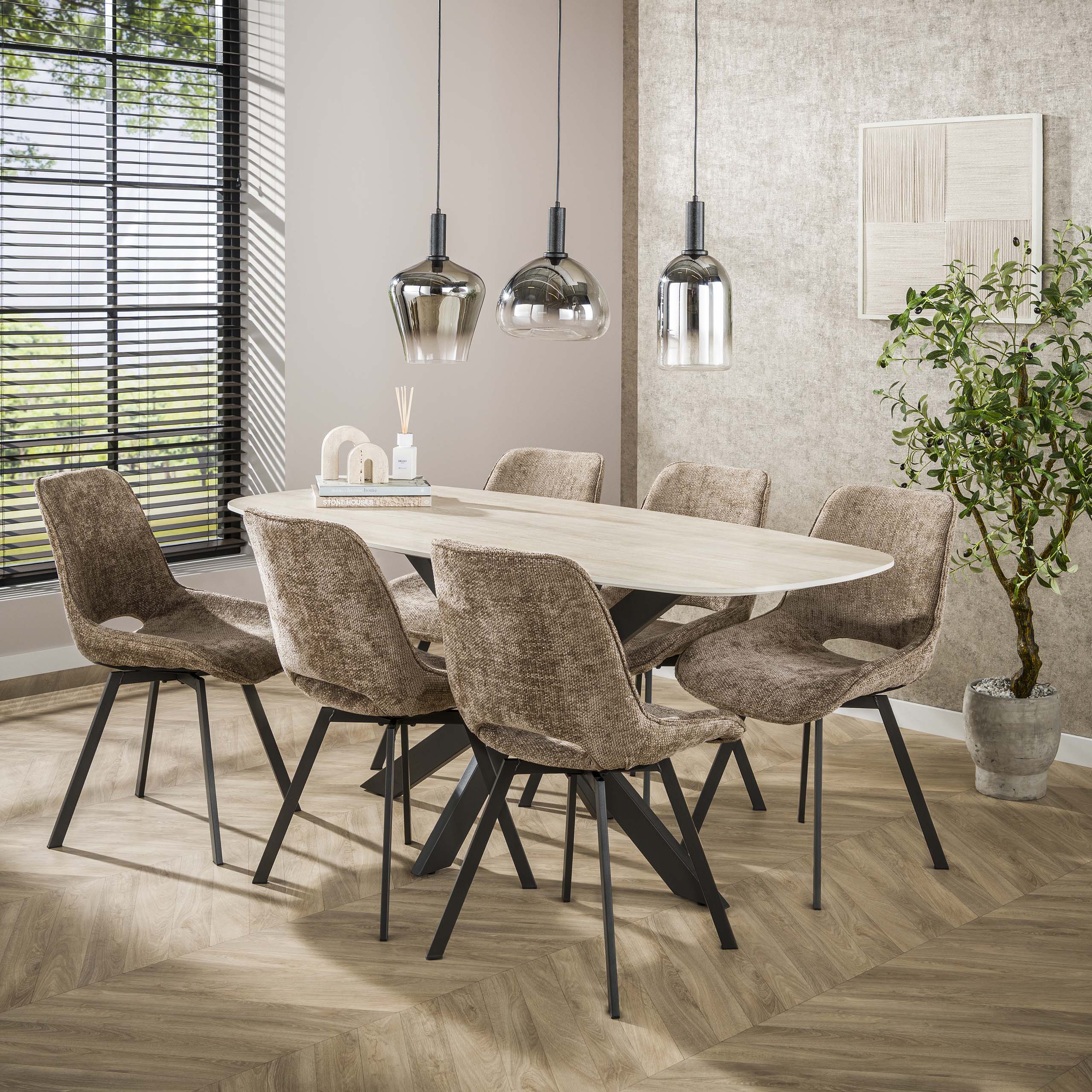 Eettafel Romano Cross Deens Ovaal 180Cm 3D Keramiek Travertin