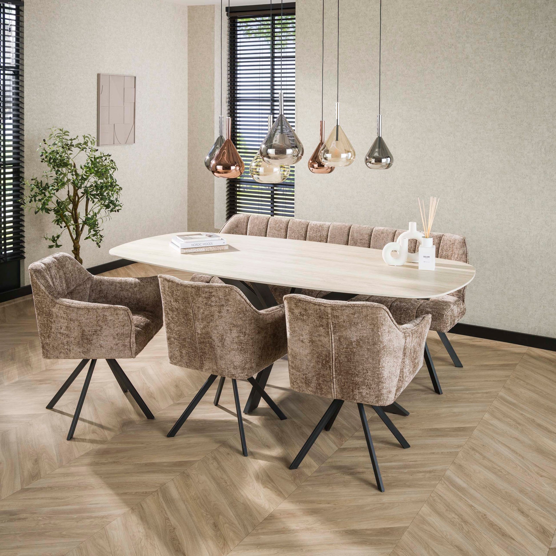Eettafel Romano Cross deens ovaal 215cm / 3D keramiek travertin