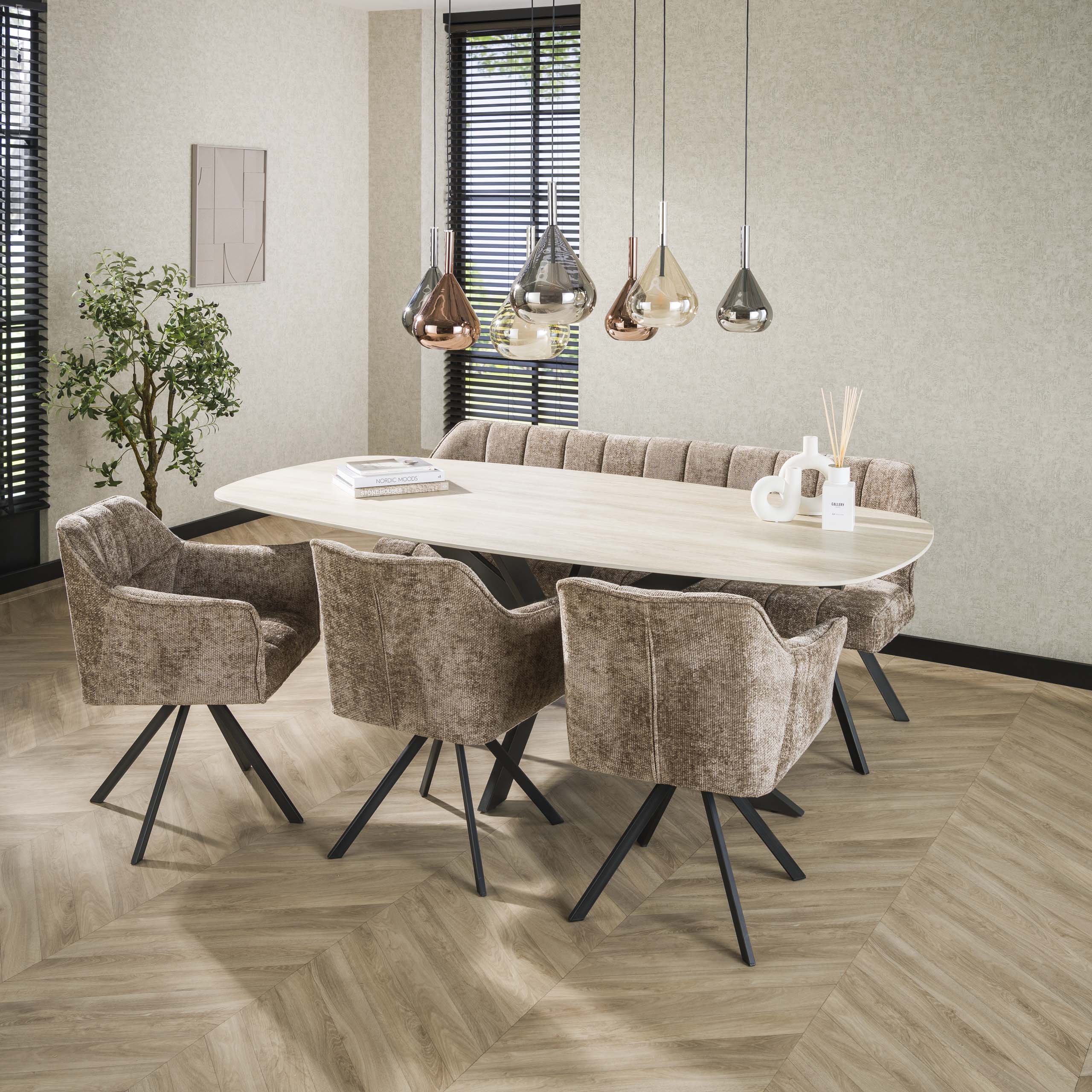 Eettafel Romano Cross deens ovaal 215cm / 3D keramiek travertin