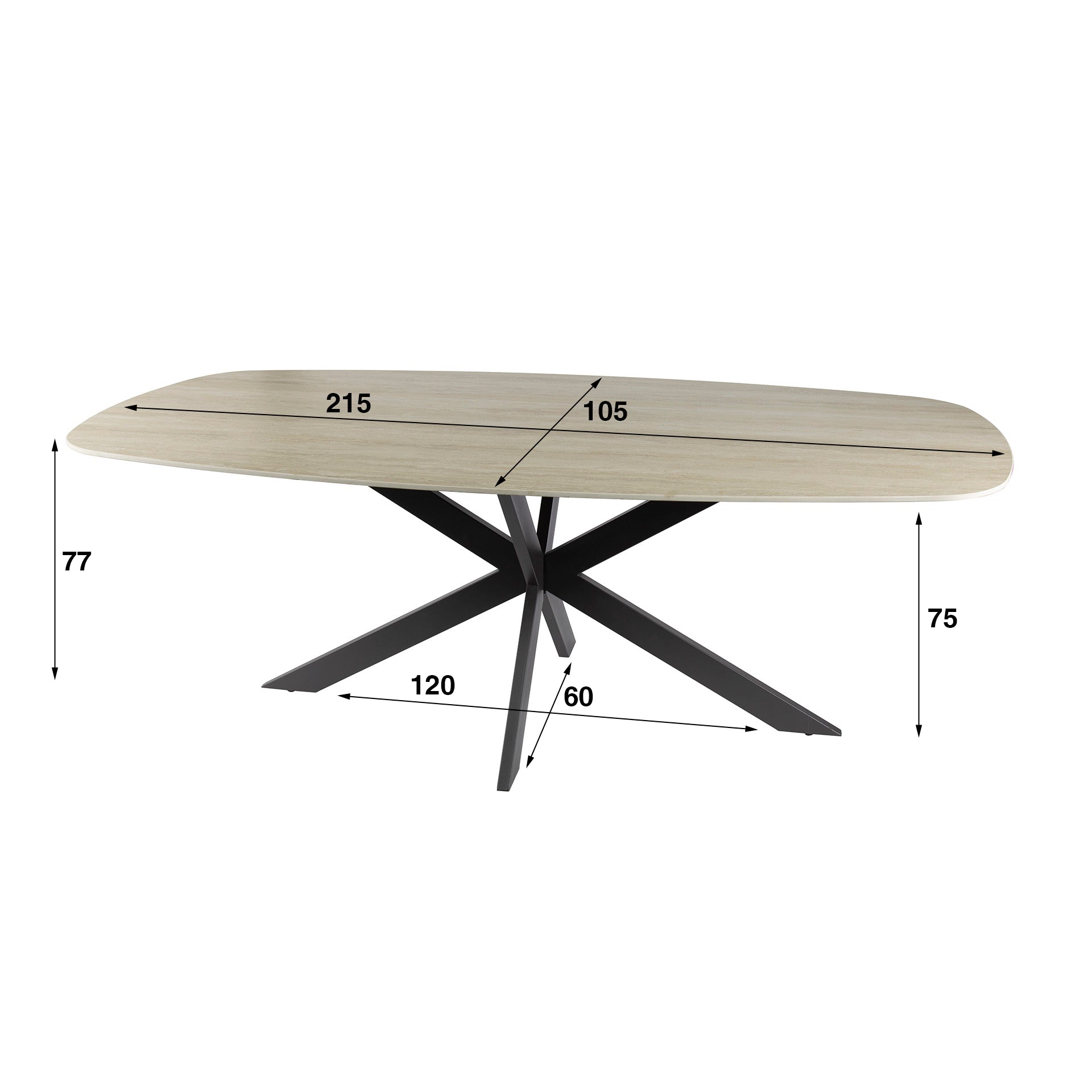 Eettafel Romano Cross Deens Ovaal 215Cm 3D Keramiek Travertin