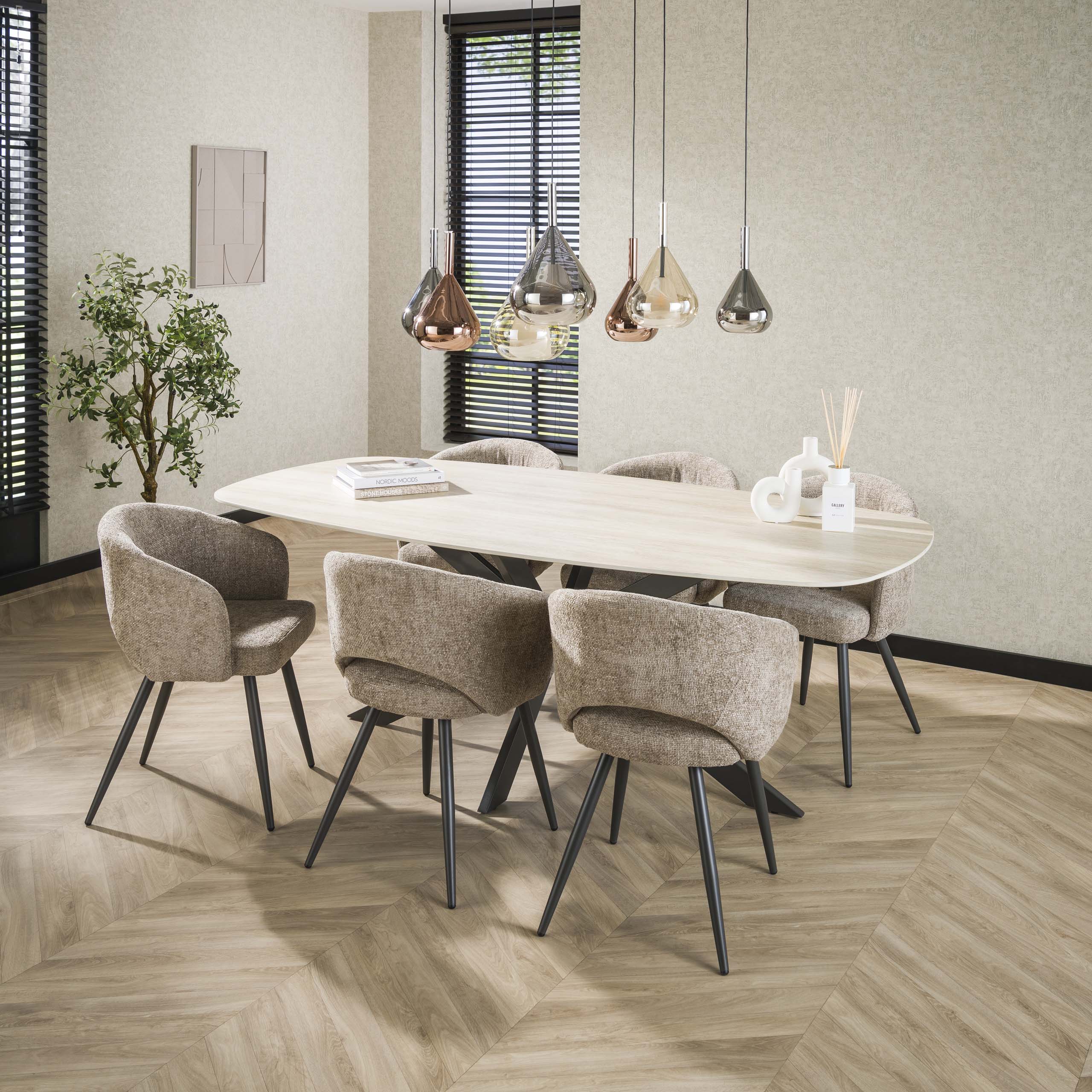 Eettafel Romano Cross Deens Ovaal 215Cm 3D Keramiek Travertin