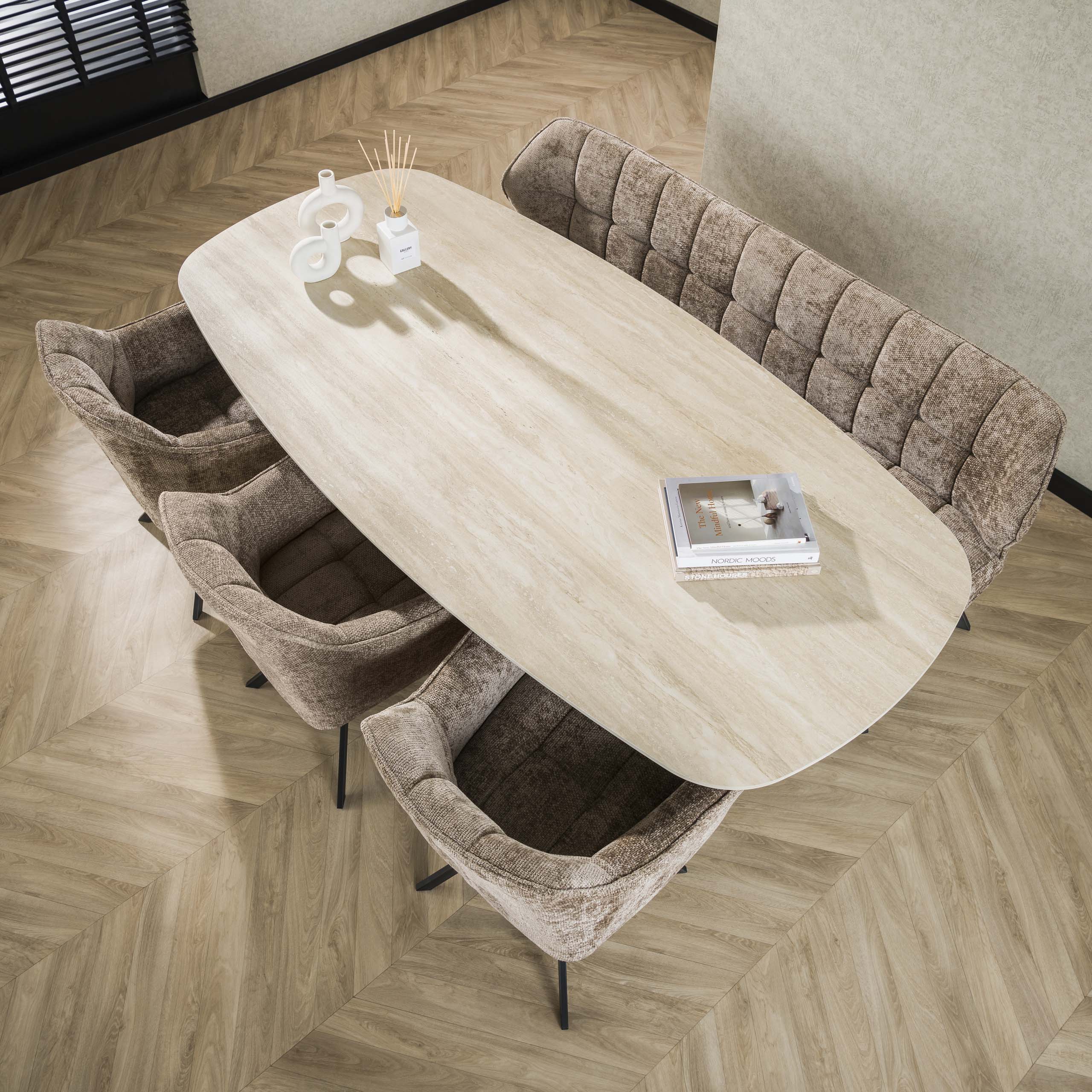 Eettafel Romano Cross Deens Ovaal 215Cm 3D Keramiek Travertin