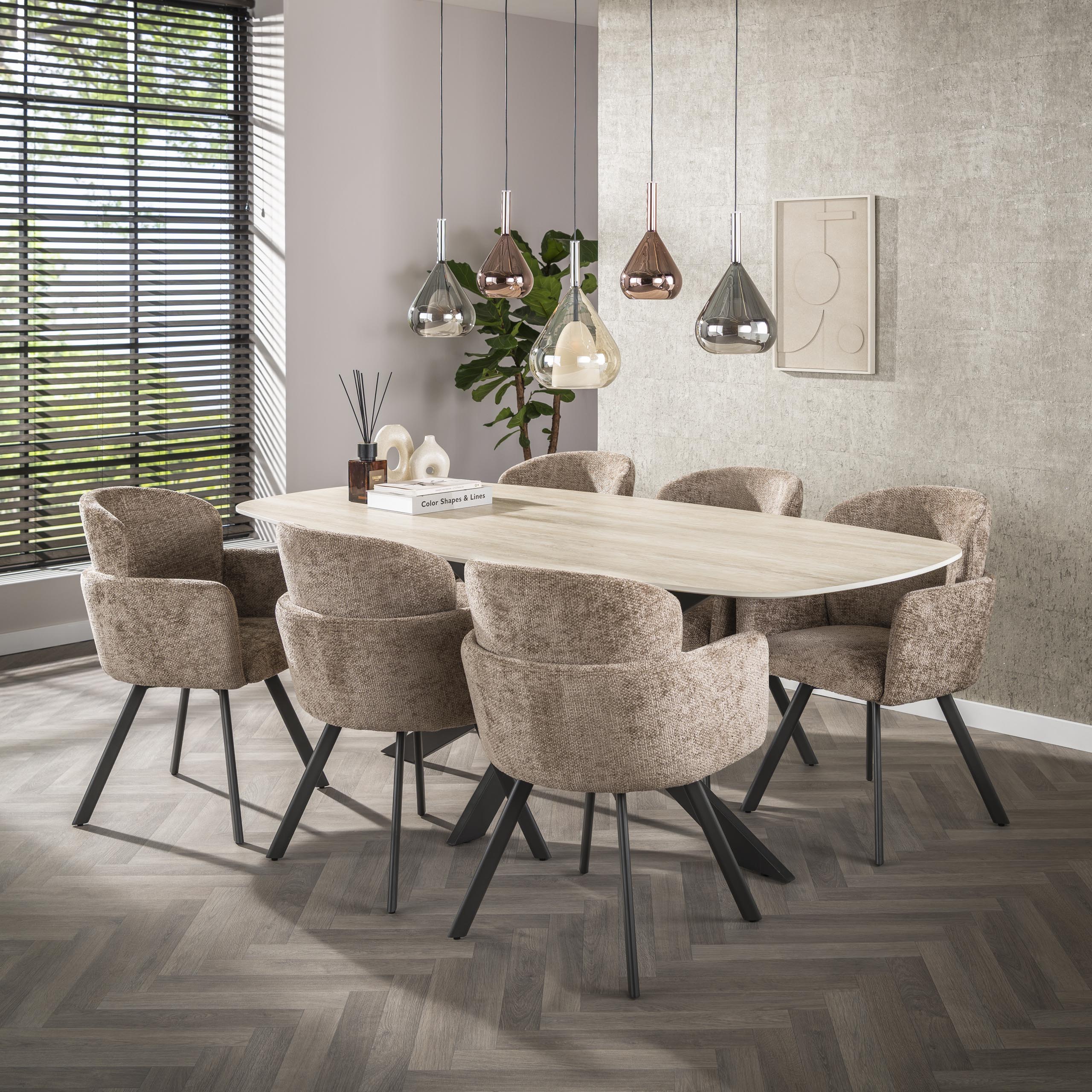 Eettafel Romano Cross Deens Ovaal 215Cm 3D Keramiek Travertin
