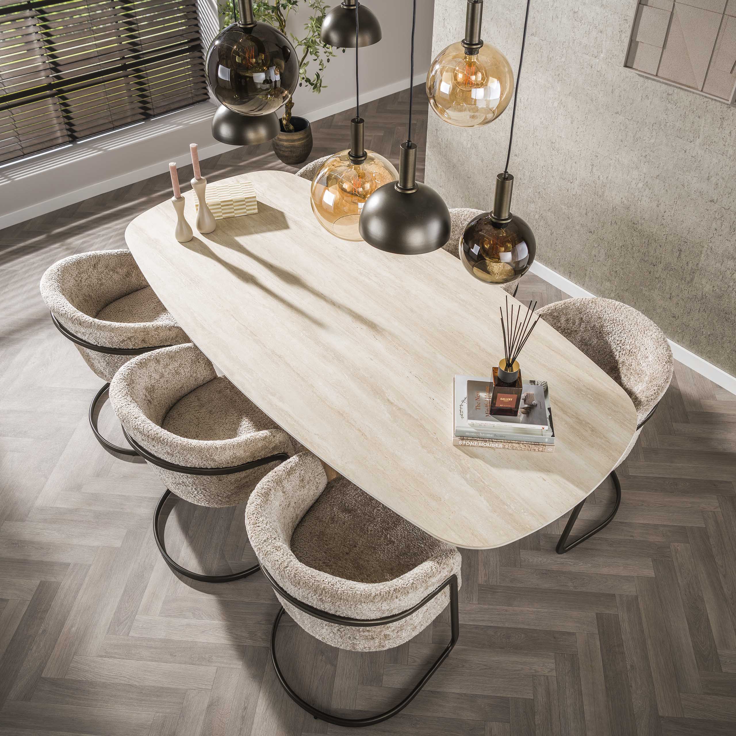 Eettafel Romano Centro Deens Ovaal 215Cm 3D Keramiek Travertin
