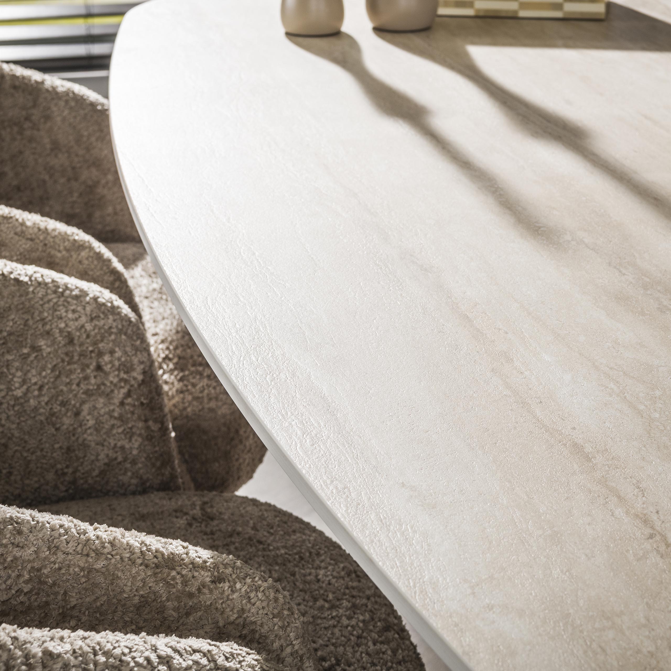 Eettafel Romano Centro Deens Ovaal 215Cm 3D Keramiek Travertin