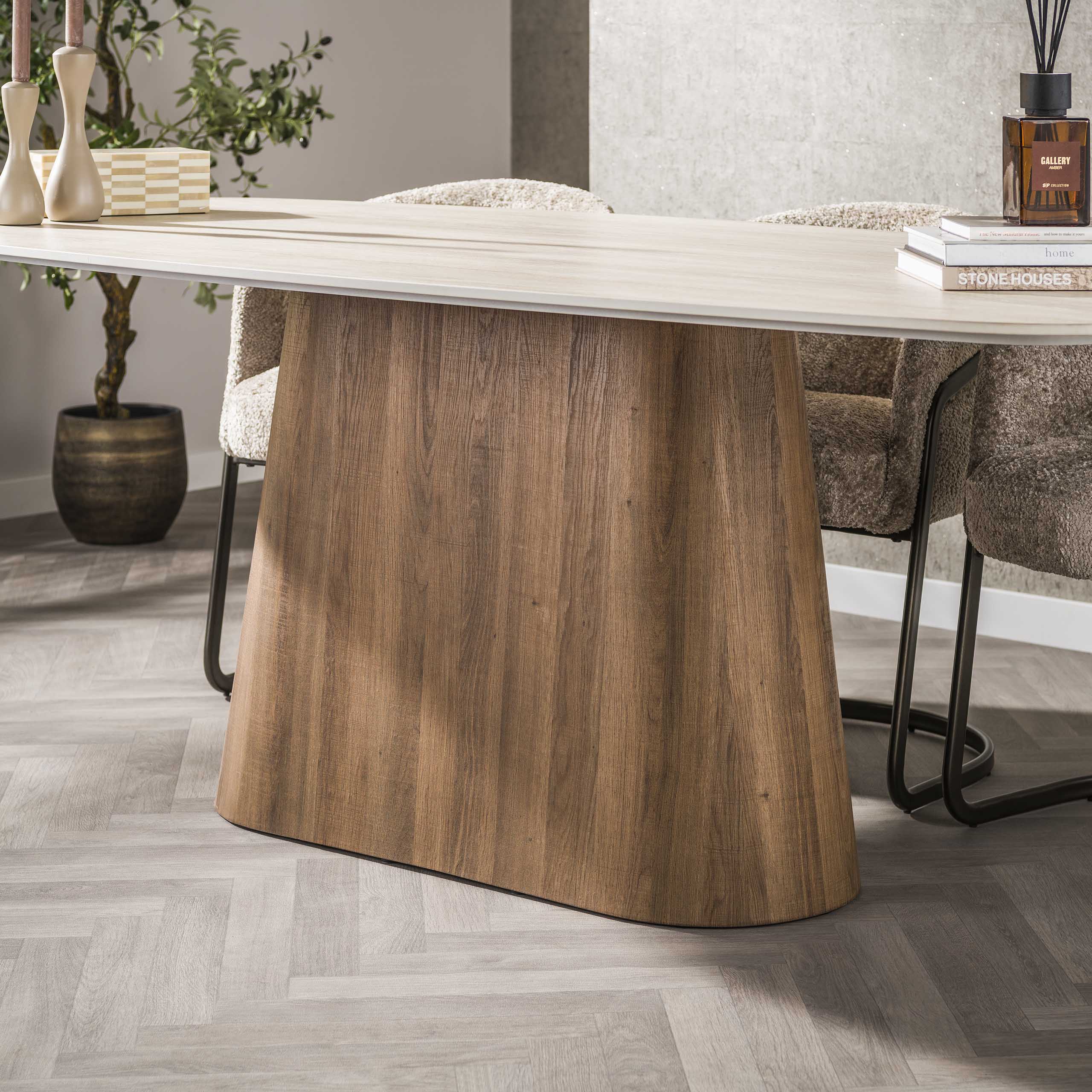 Eettafel Romano Centro Deens Ovaal 215Cm 3D Keramiek Travertin