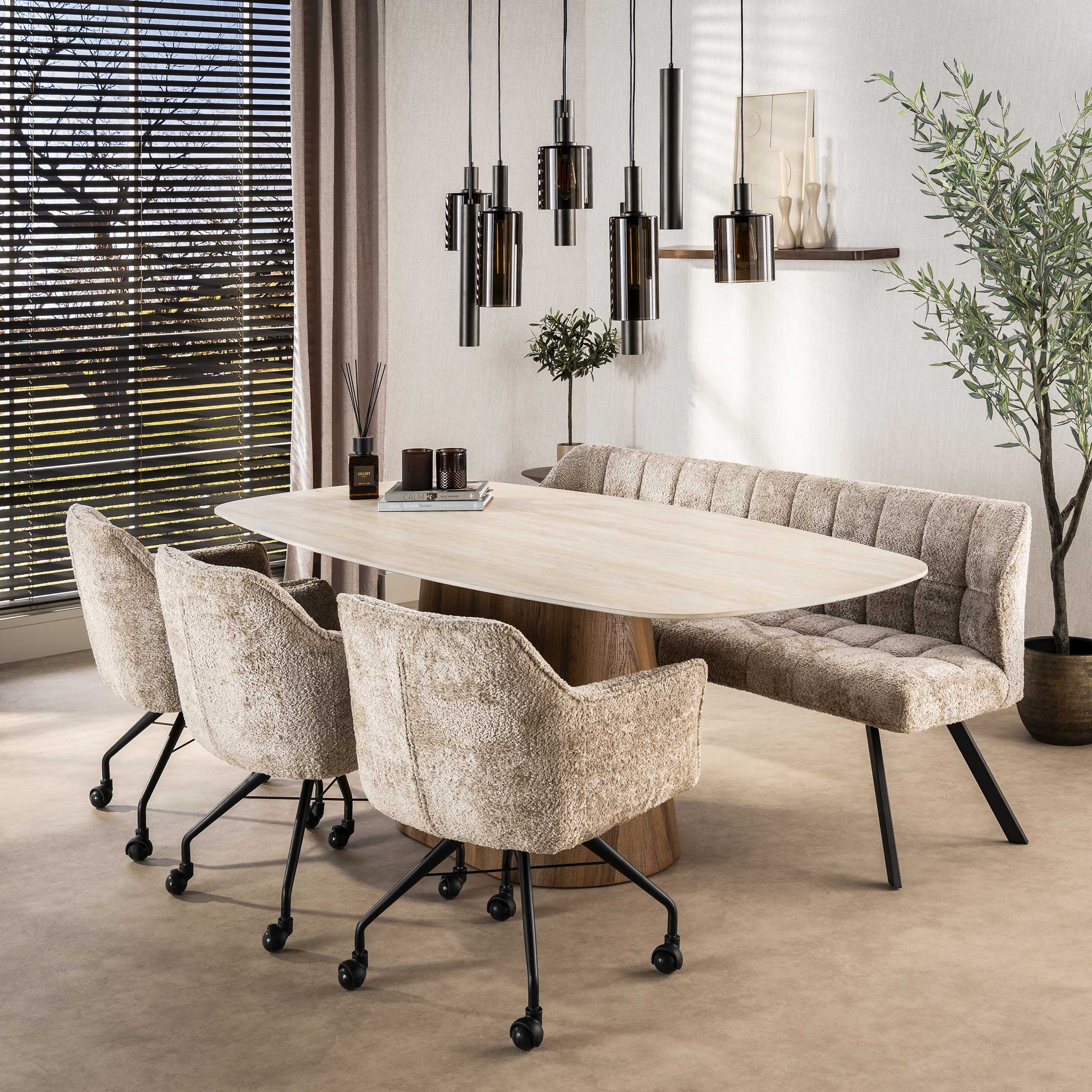 Eettafel Romano Centro Deens Ovaal 215Cm 3D Keramiek Travertin