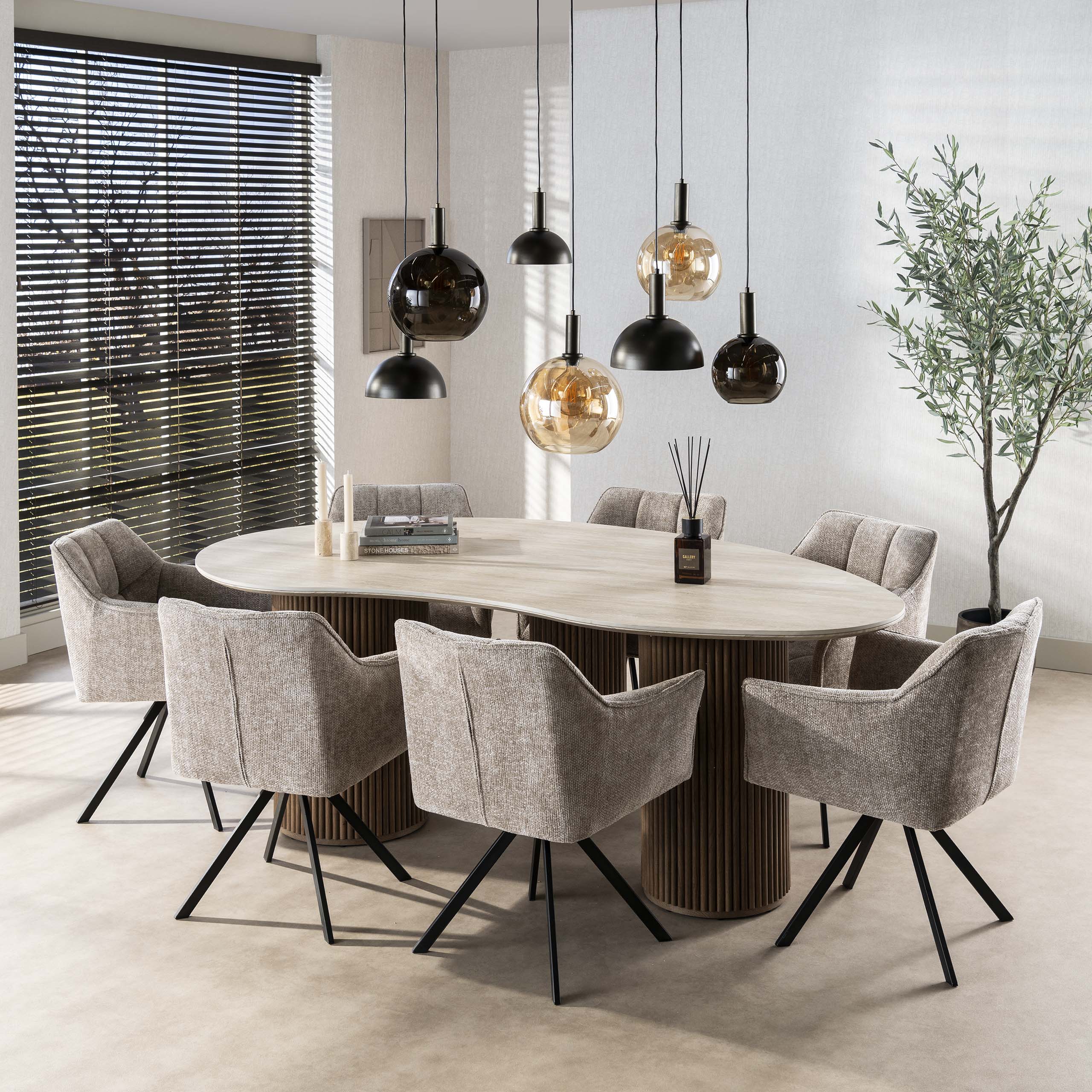 Eettafel Romano Niervormig 215Cm 3D Keramiek Travertin
