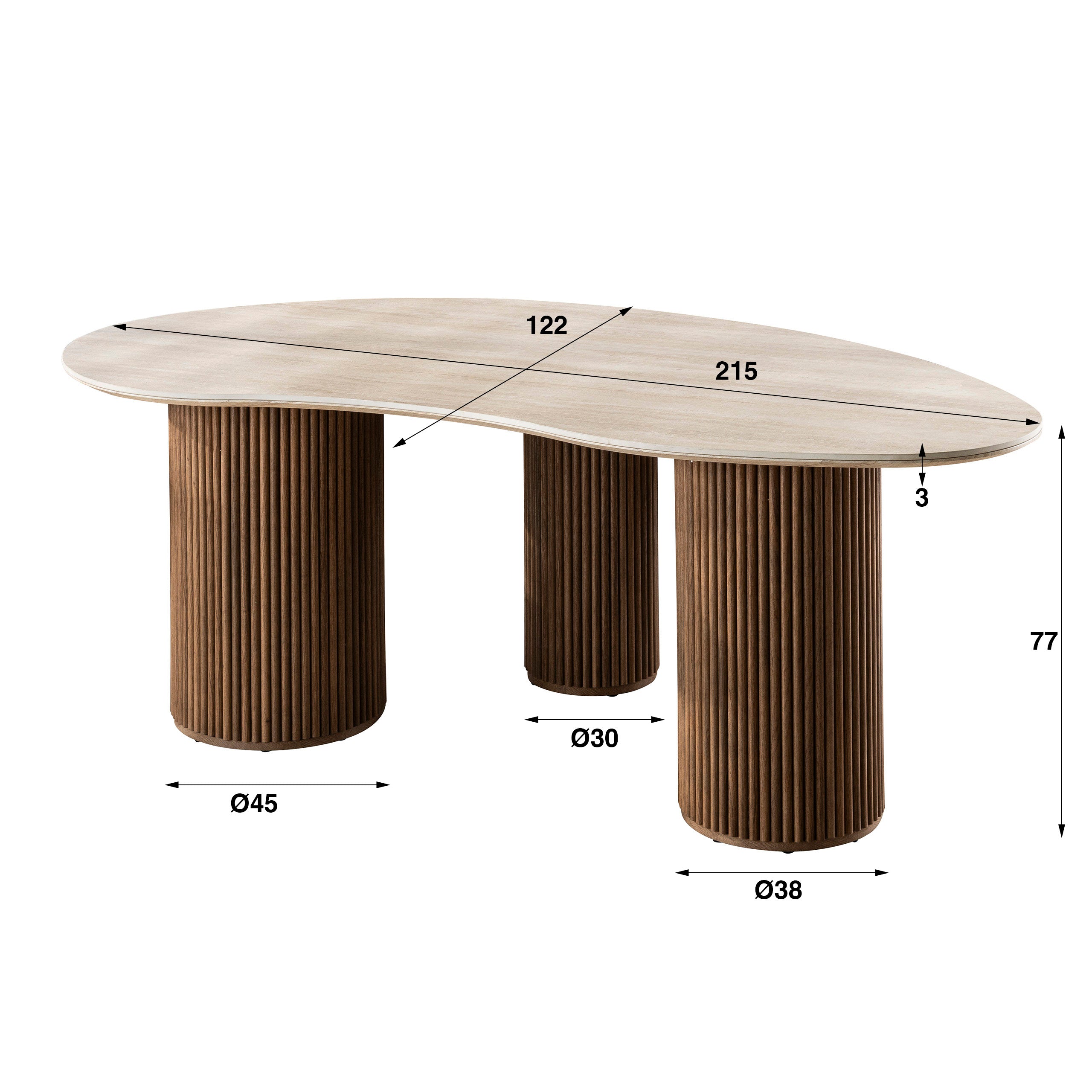 Eettafel Romano Niervormig 215Cm 3D Keramiek Travertin