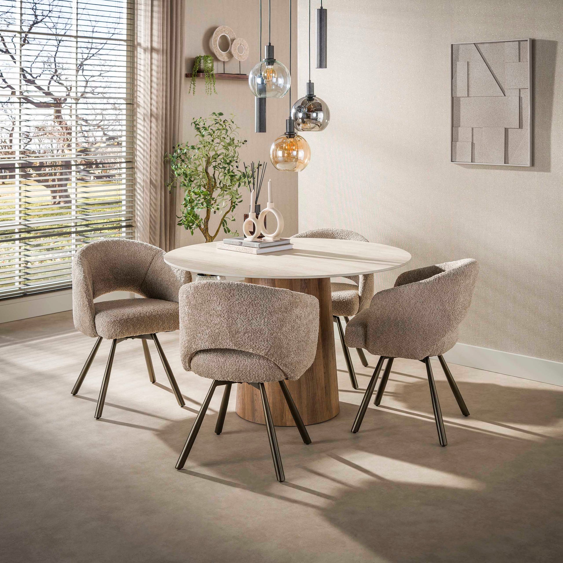 Eettafel Romano Centro rond Ø120cm / 3D keramiek travertin