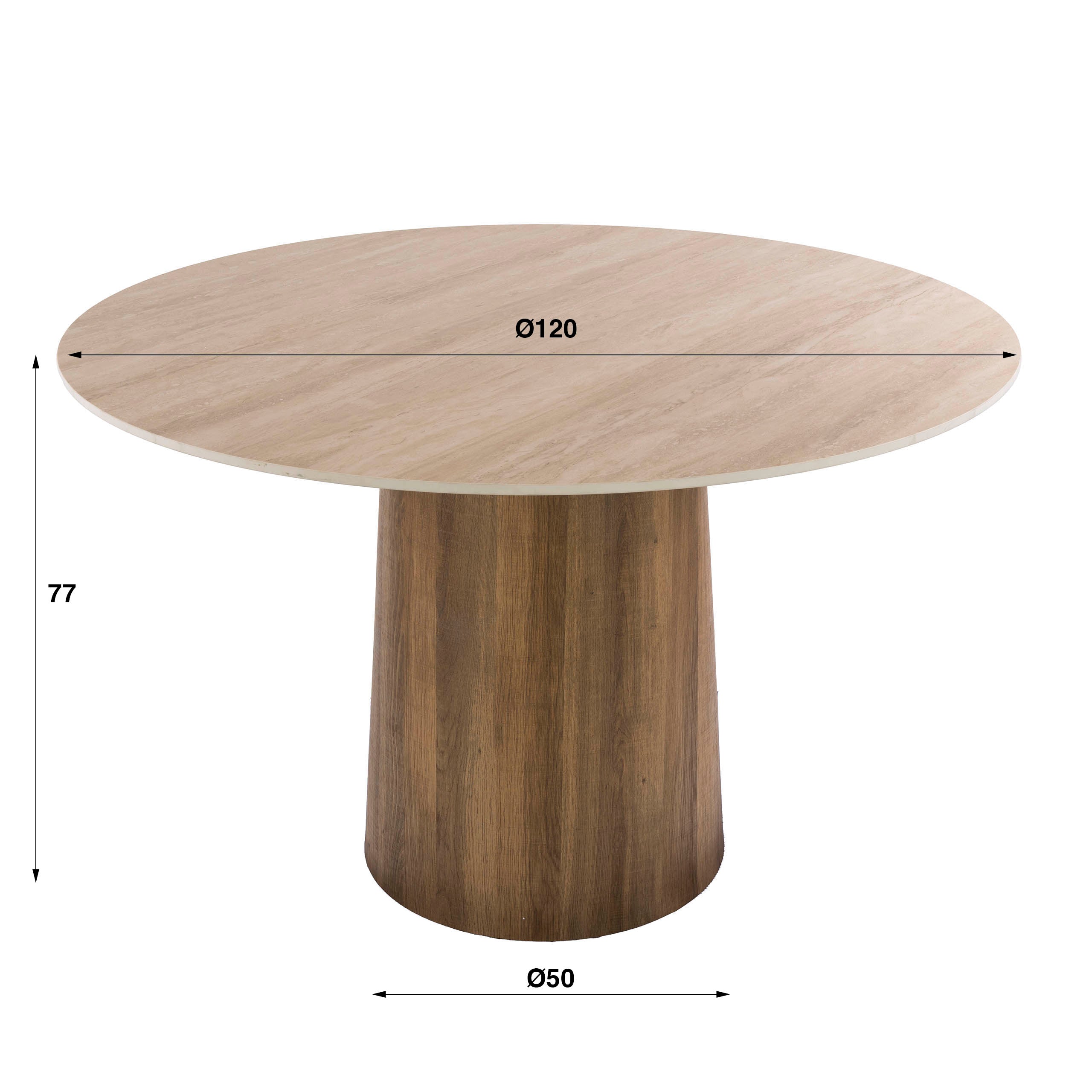 Eettafel Romano Centro rond Ø120cm / 3D keramiek travertin