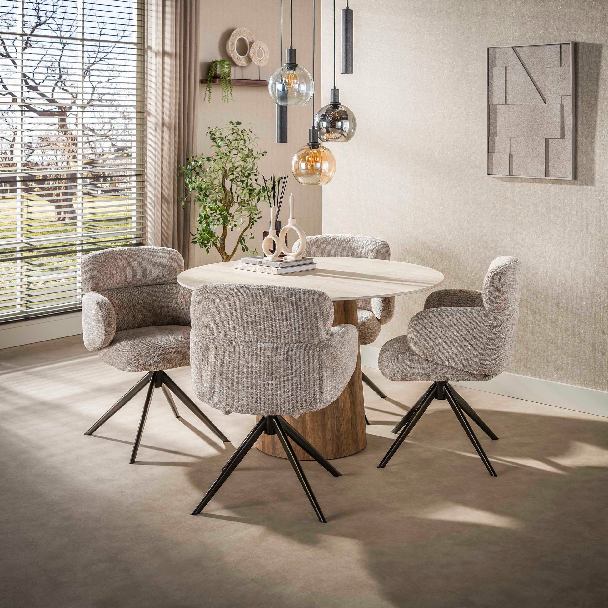 Eettafel Romano Centro rond Ø120cm / 3D keramiek travertin