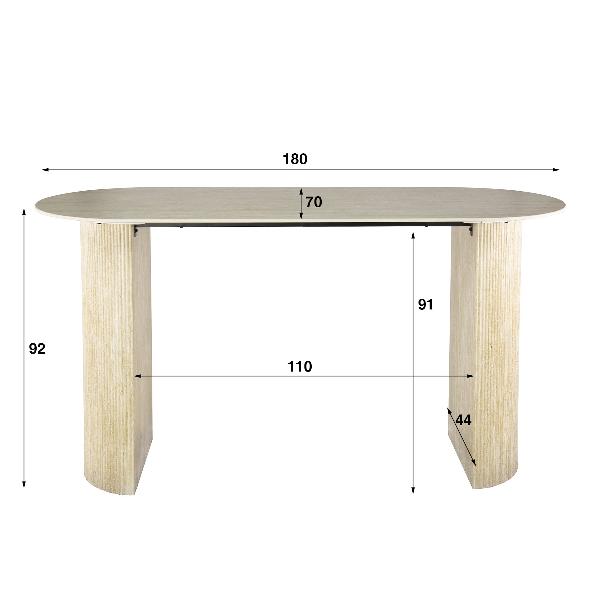 Bartafel Romano Arch Plat Ovaal 180Cm Keramiek Travertin